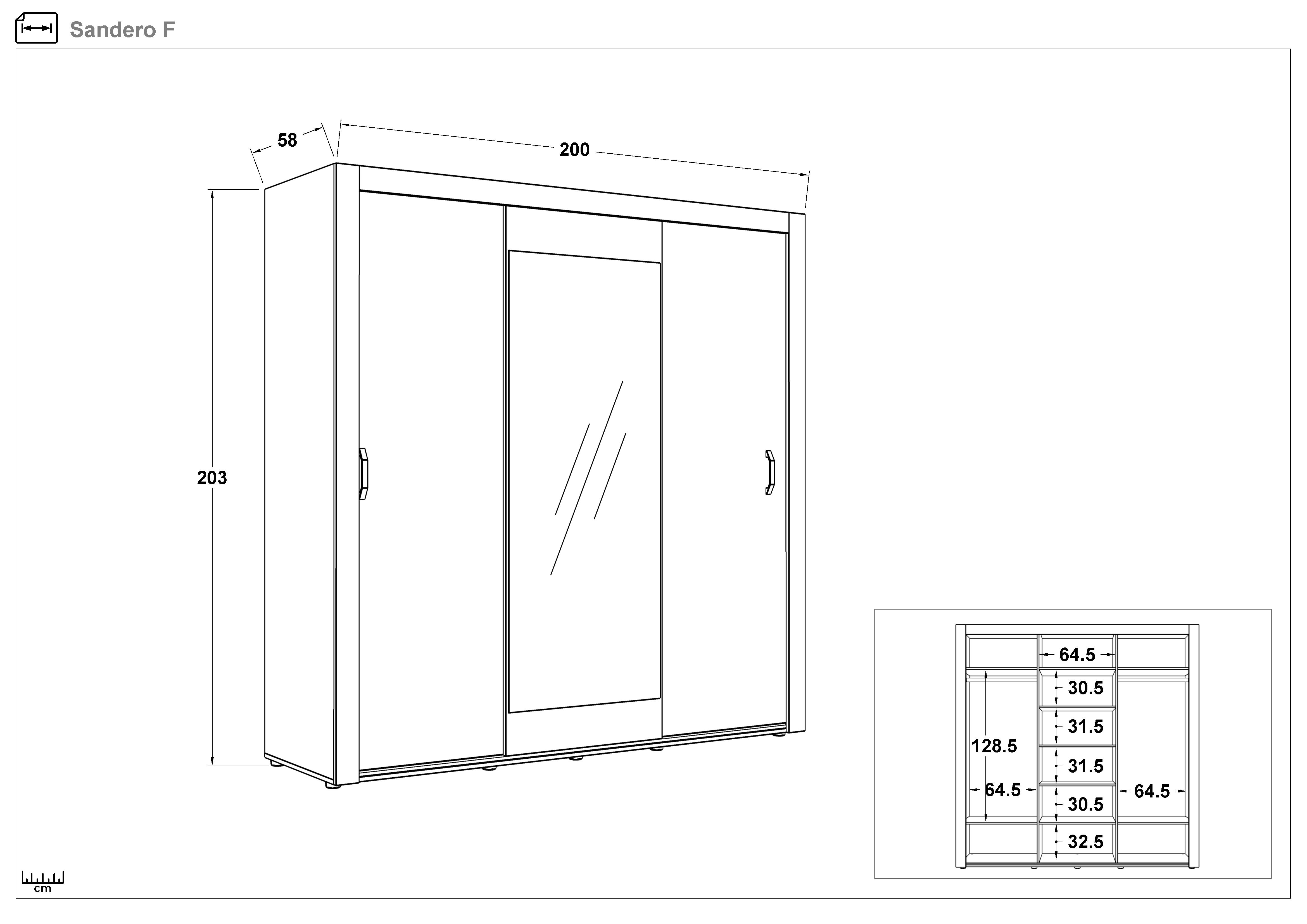 Wardrobe with sliding doors Sandero, dark Scandinavian oak + Magma  2