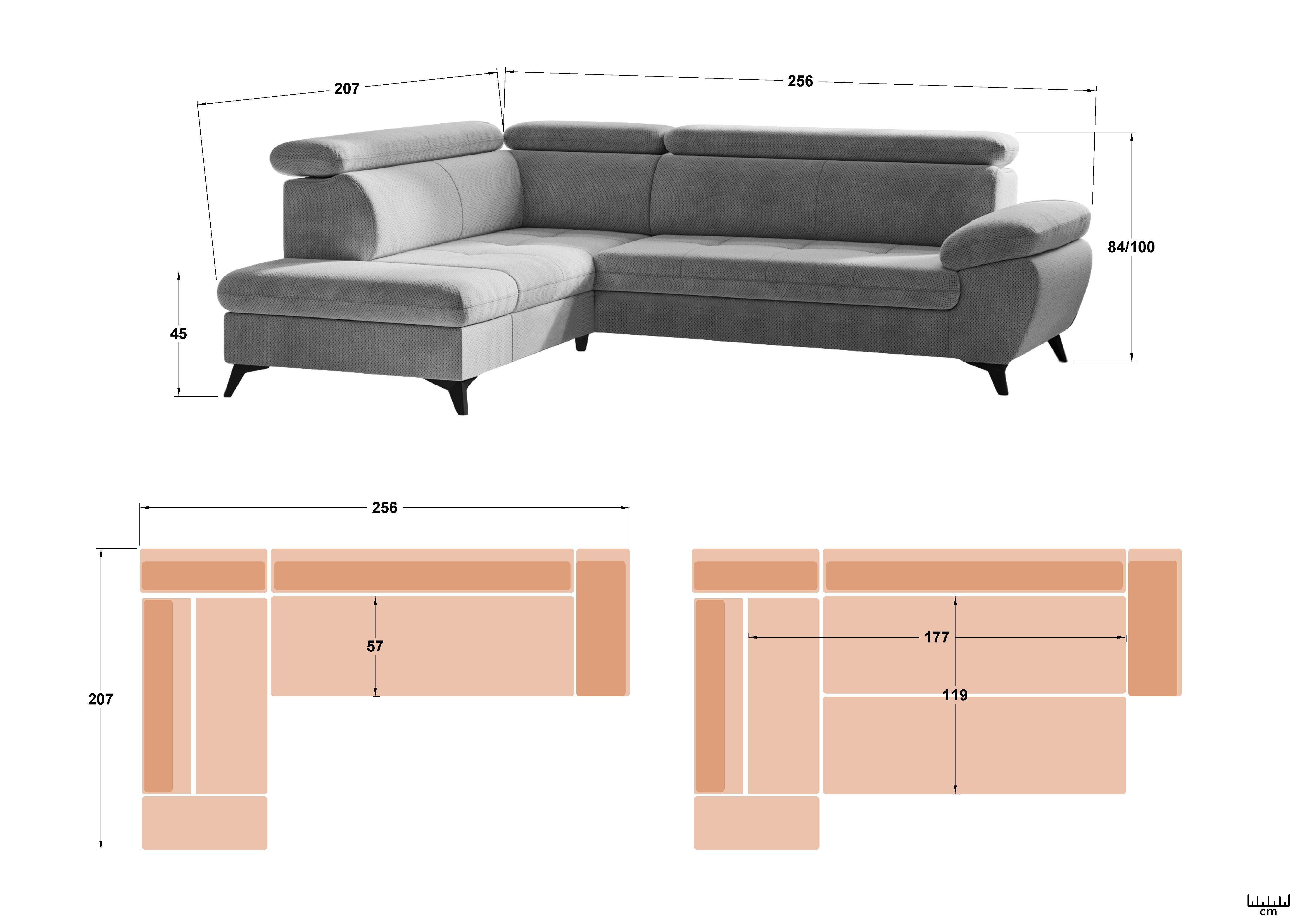 Extendable corner sofa Savona, miracle stone  2