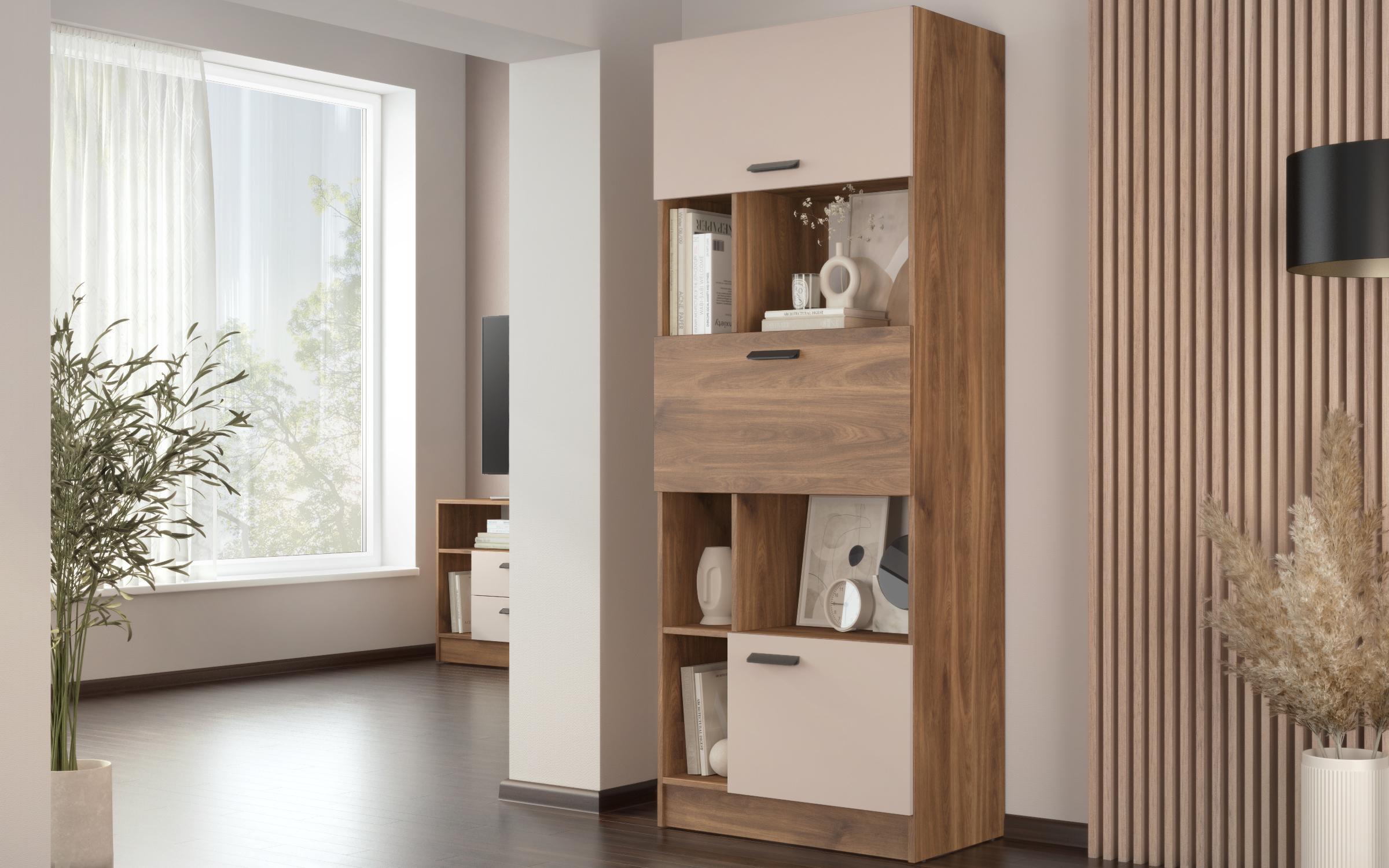 Shelf unit Delaro D, Cognac oak + cashmere  1