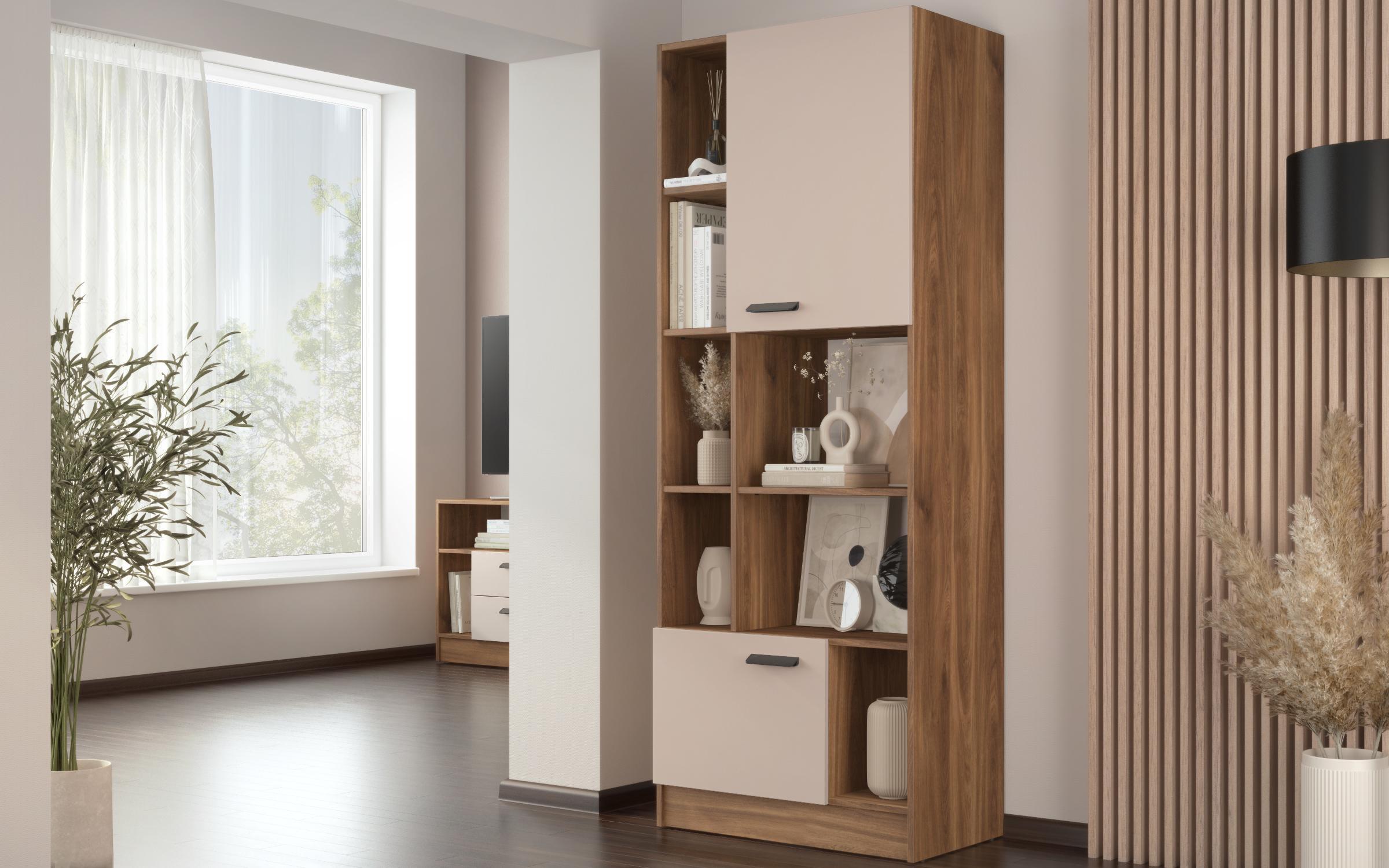 Shelf unit Delaro G, Cognac oak + cashmere  3