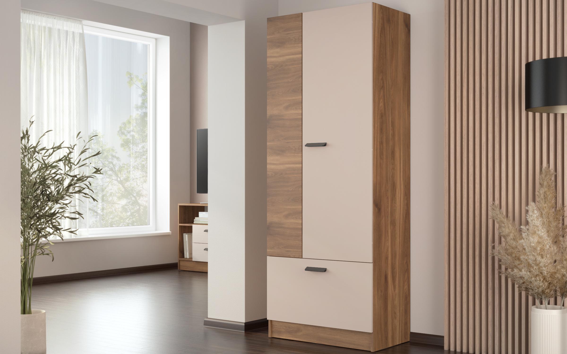 Shelf unit Delaro R, Cognac oak + cashmere  1