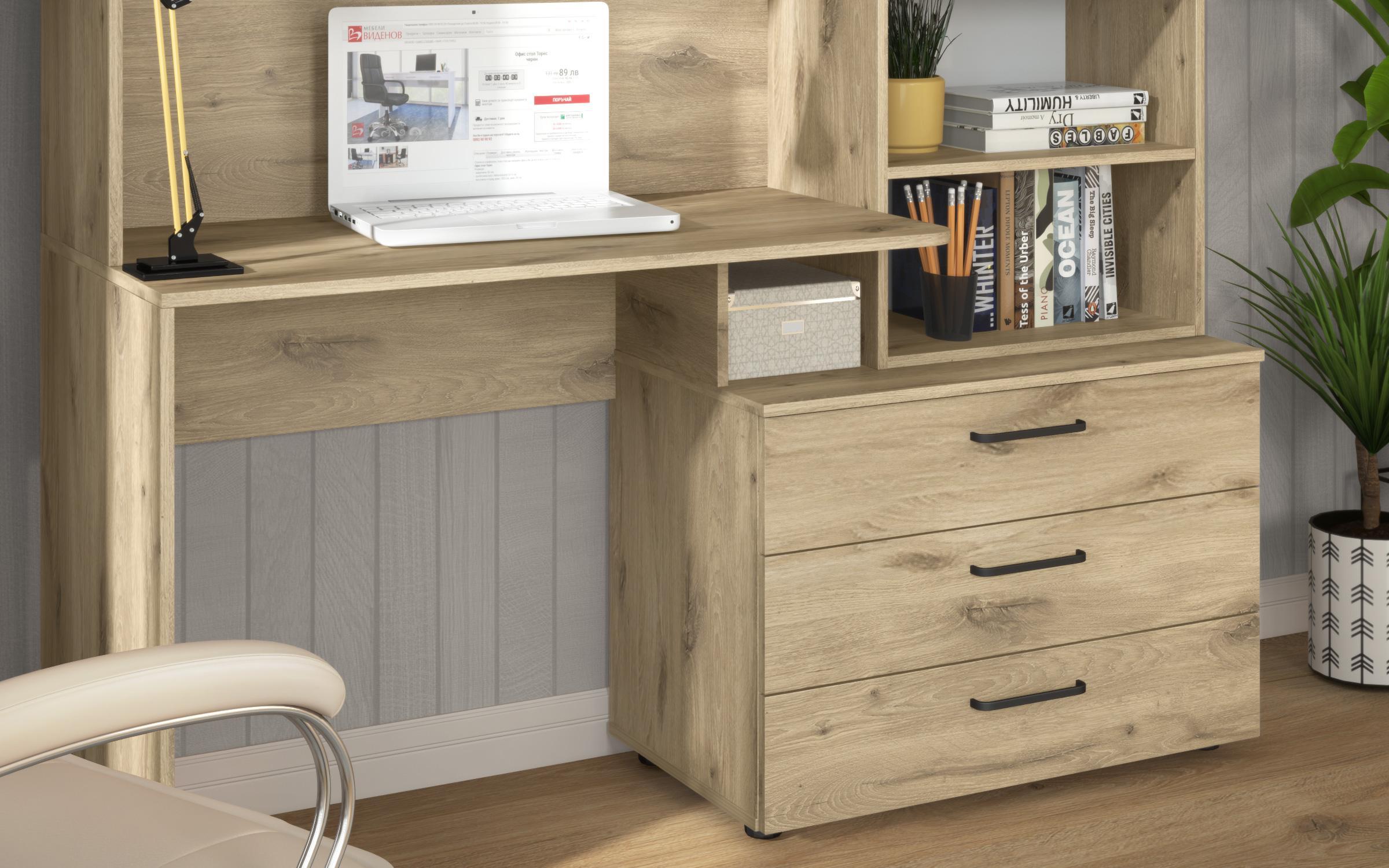 Shelf unit + desk Diel, light Scandinavian oak  3