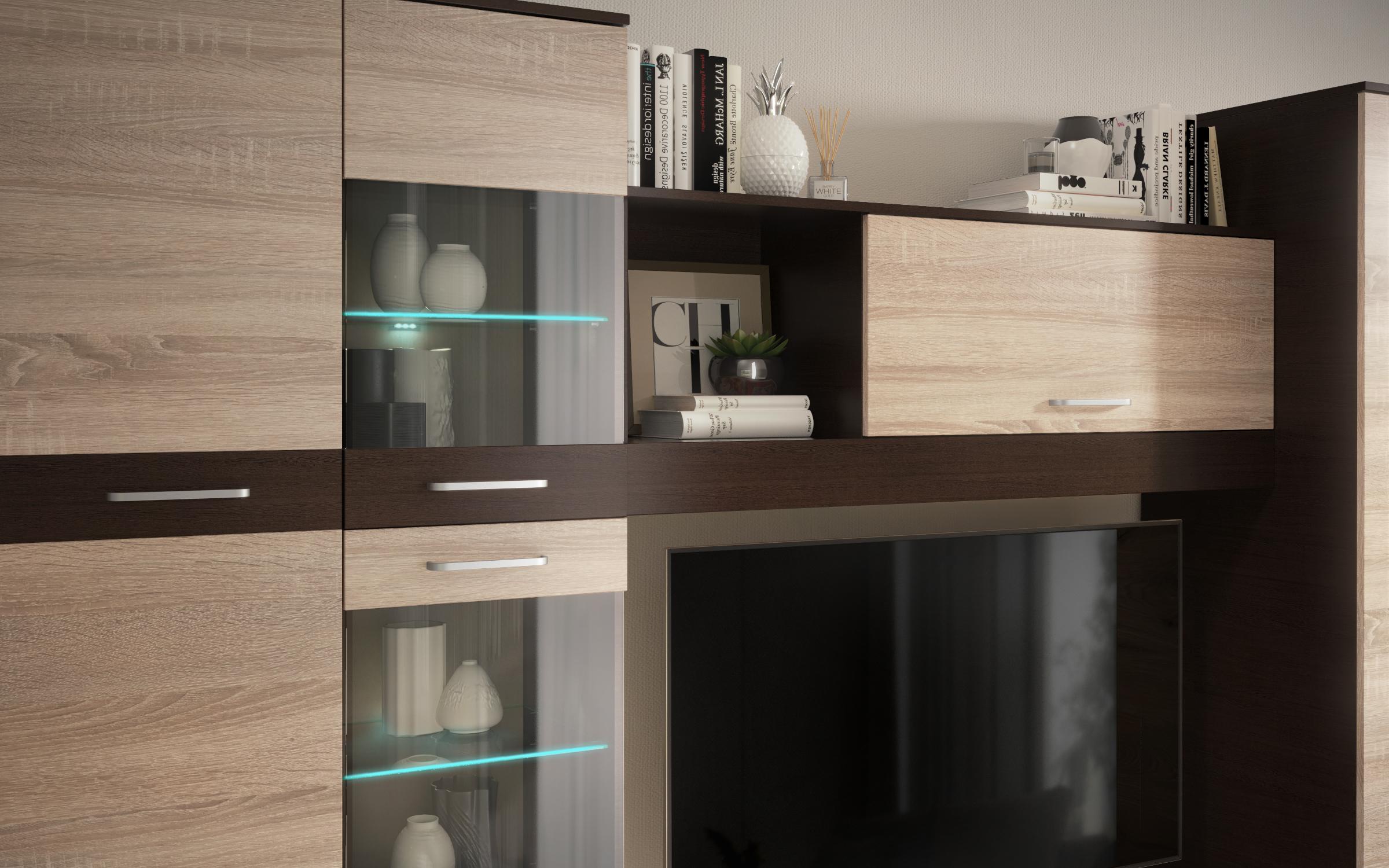 Стенка + LED-подсветка Капри, венге + дуб сонома  5