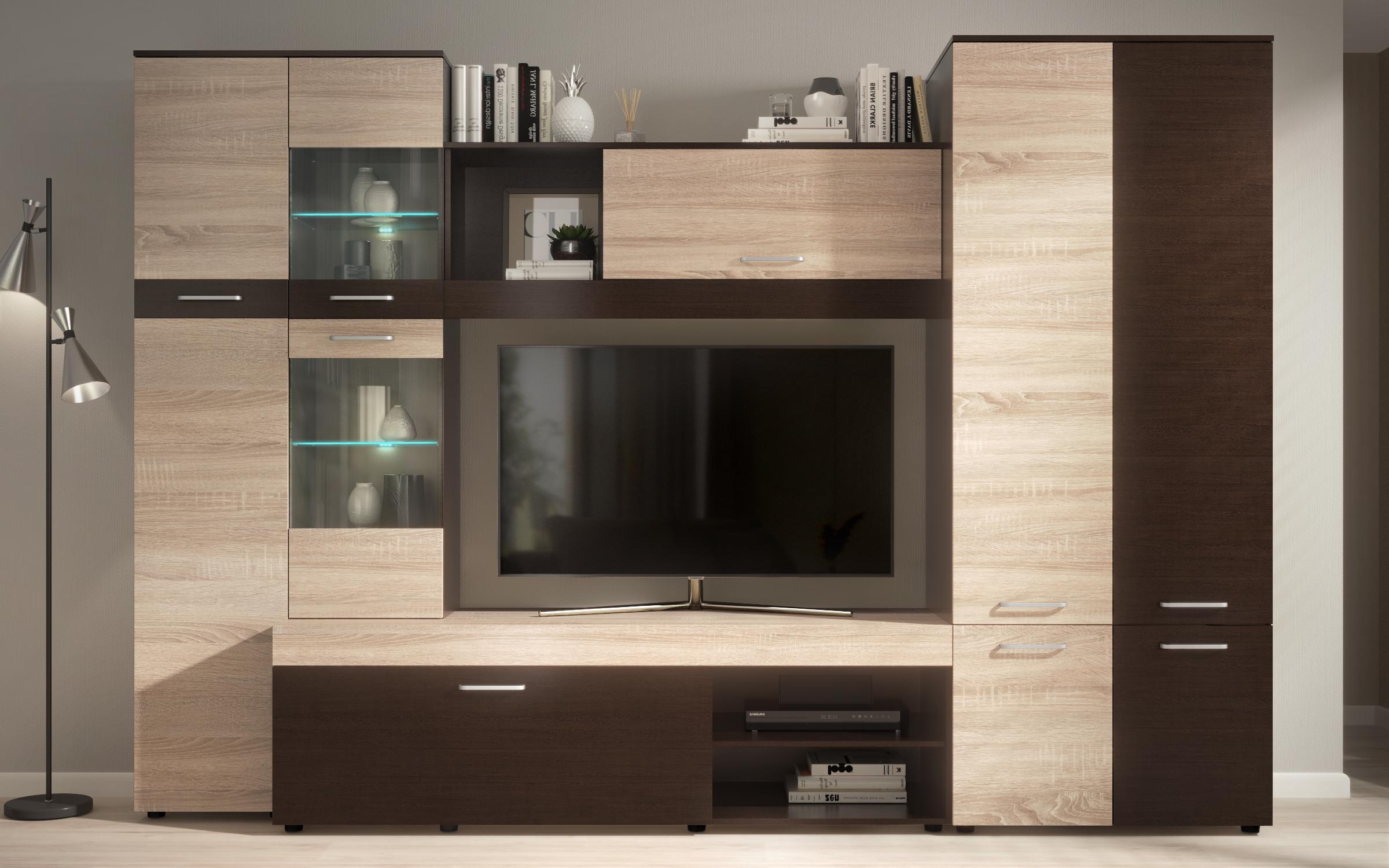 Стенка + LED-подсветка Капри, венге + дуб сонома  3