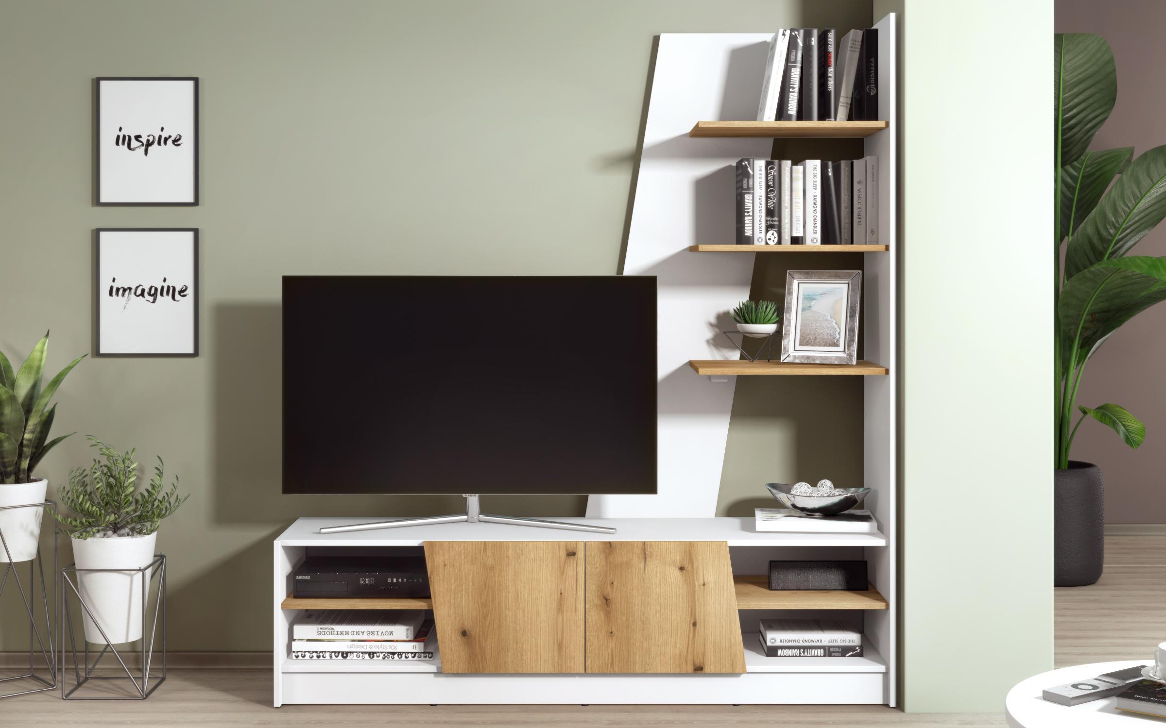 Shelf unit Marta, white matt + Evoke oak  4