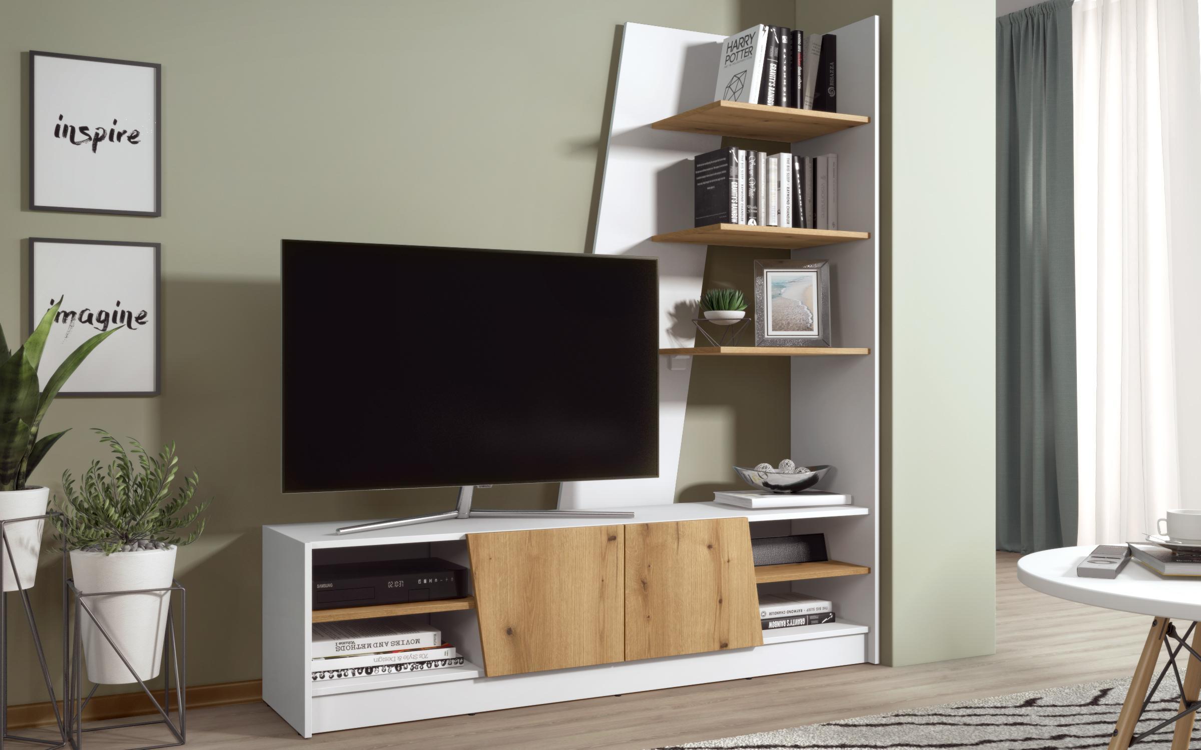 Shelf unit Marta, white matt + Evoke oak  1
