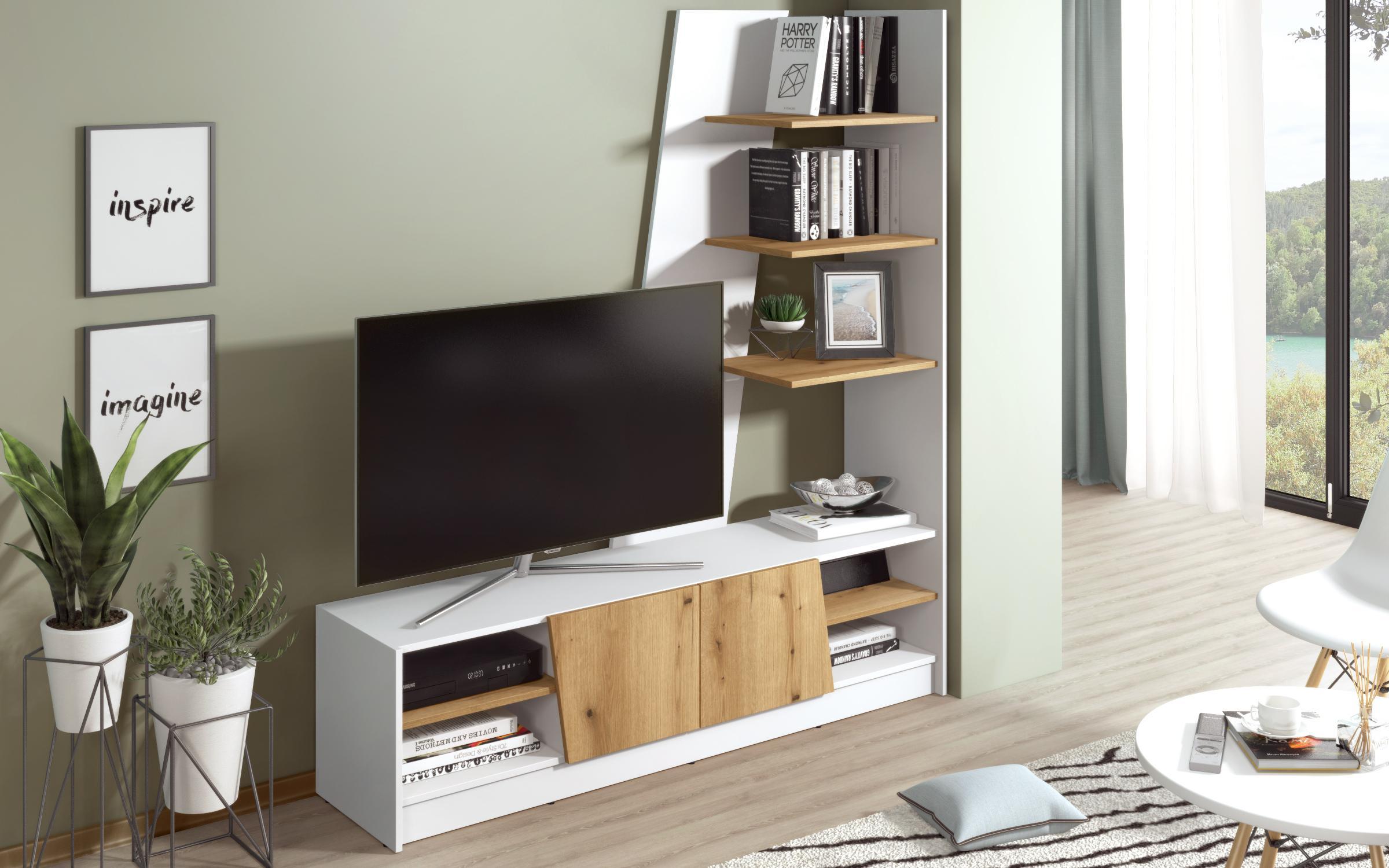 Shelf unit Marta, white matt + Evoke oak  3
