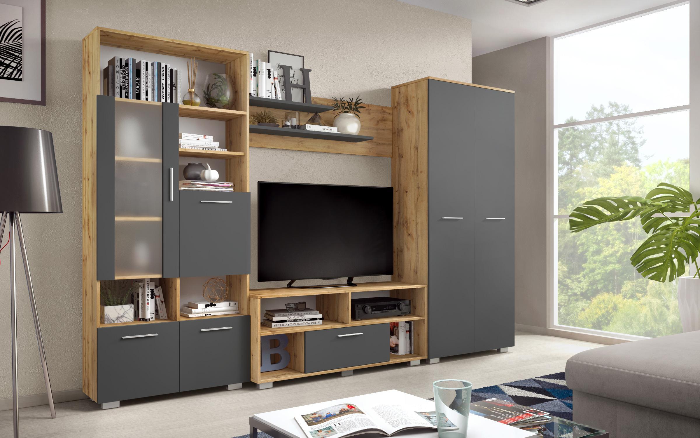 Shelf unit Sandrina, Wotan oak + anthracite matt  1