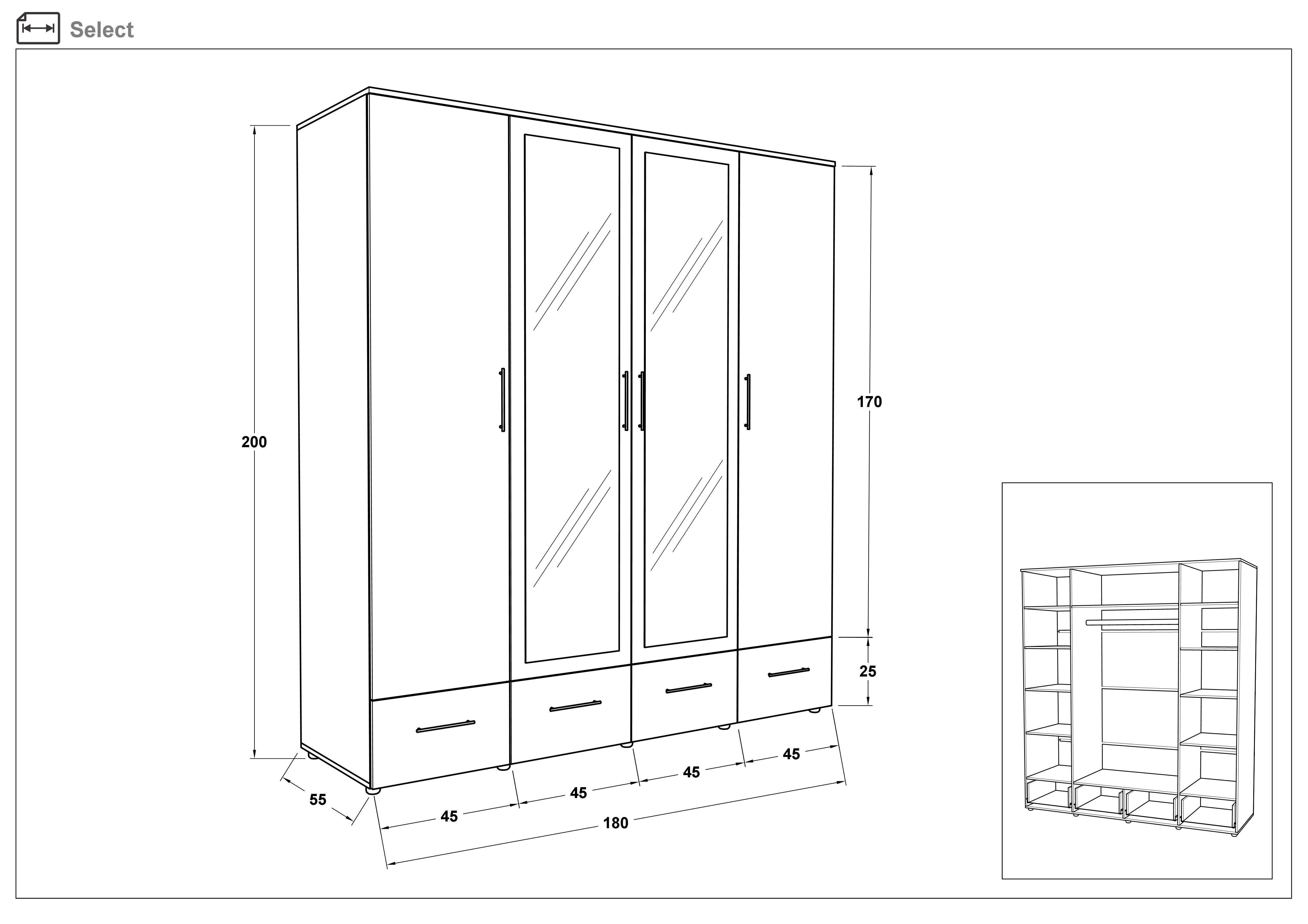 Four-winged wardrobe Select, Wotan oak  2