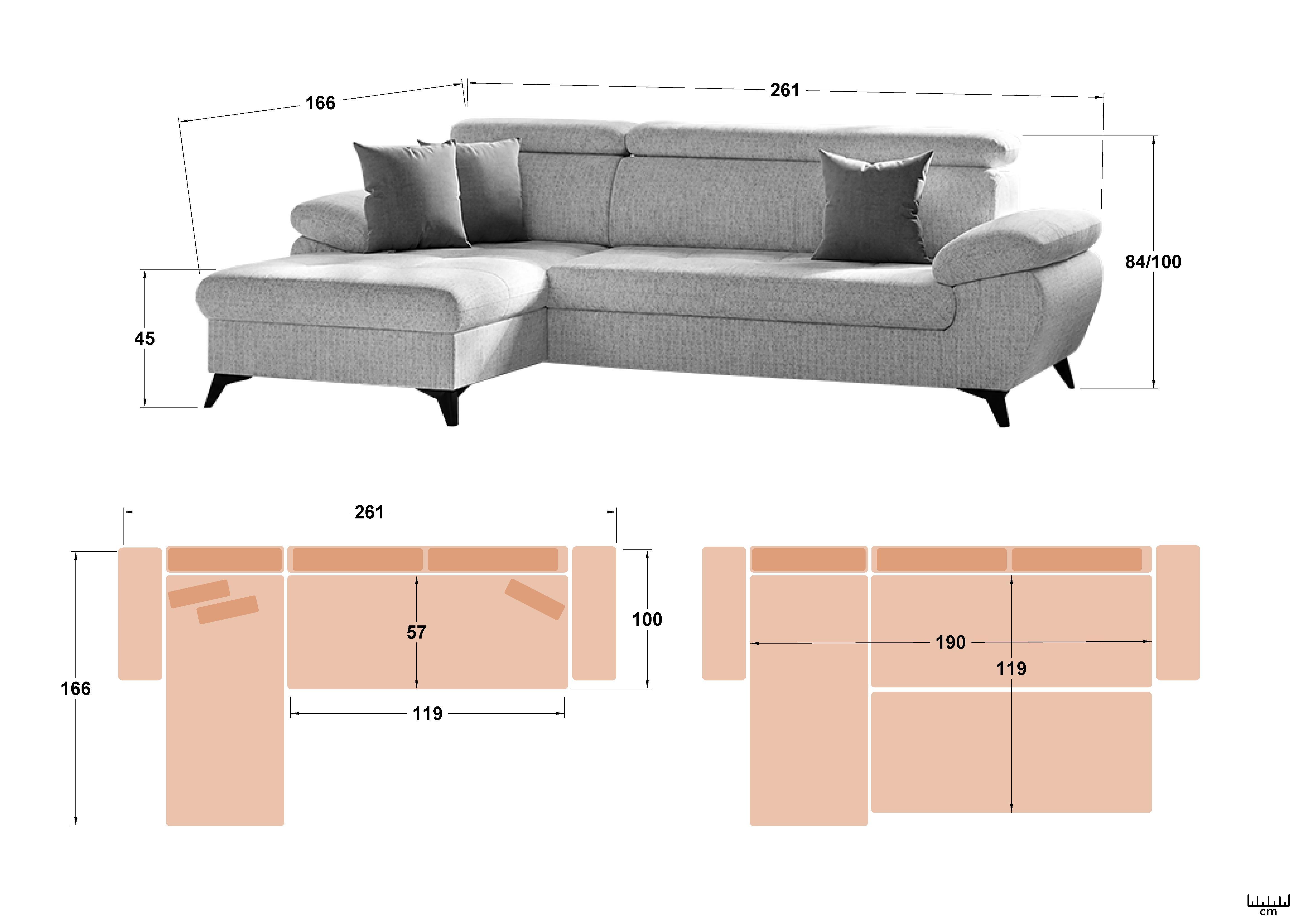 Extendable corner sofa Selin, light grey  2