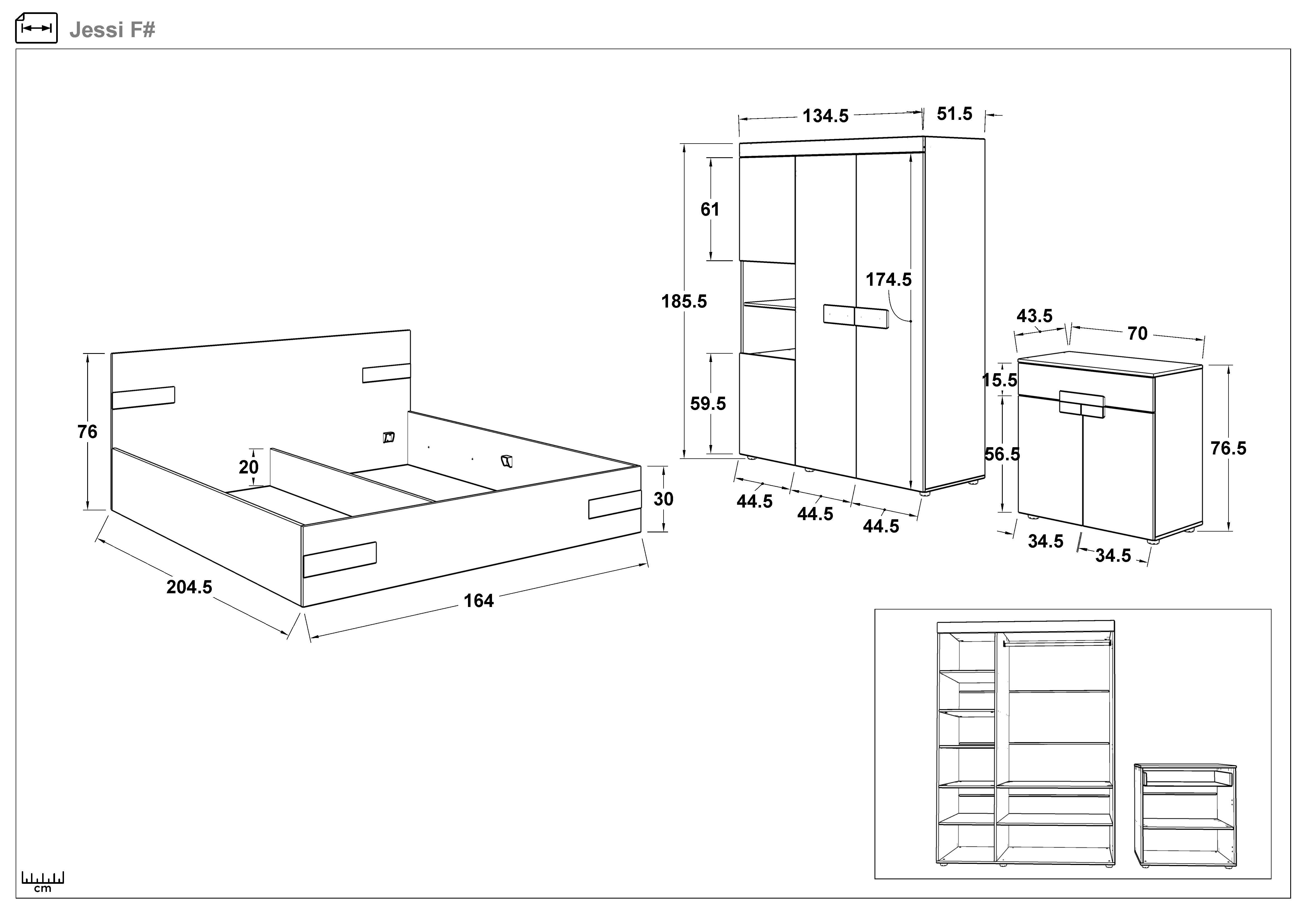 Bedroom furniture set for mattress 160/200 Jessie, Antique oak + black gloss  2