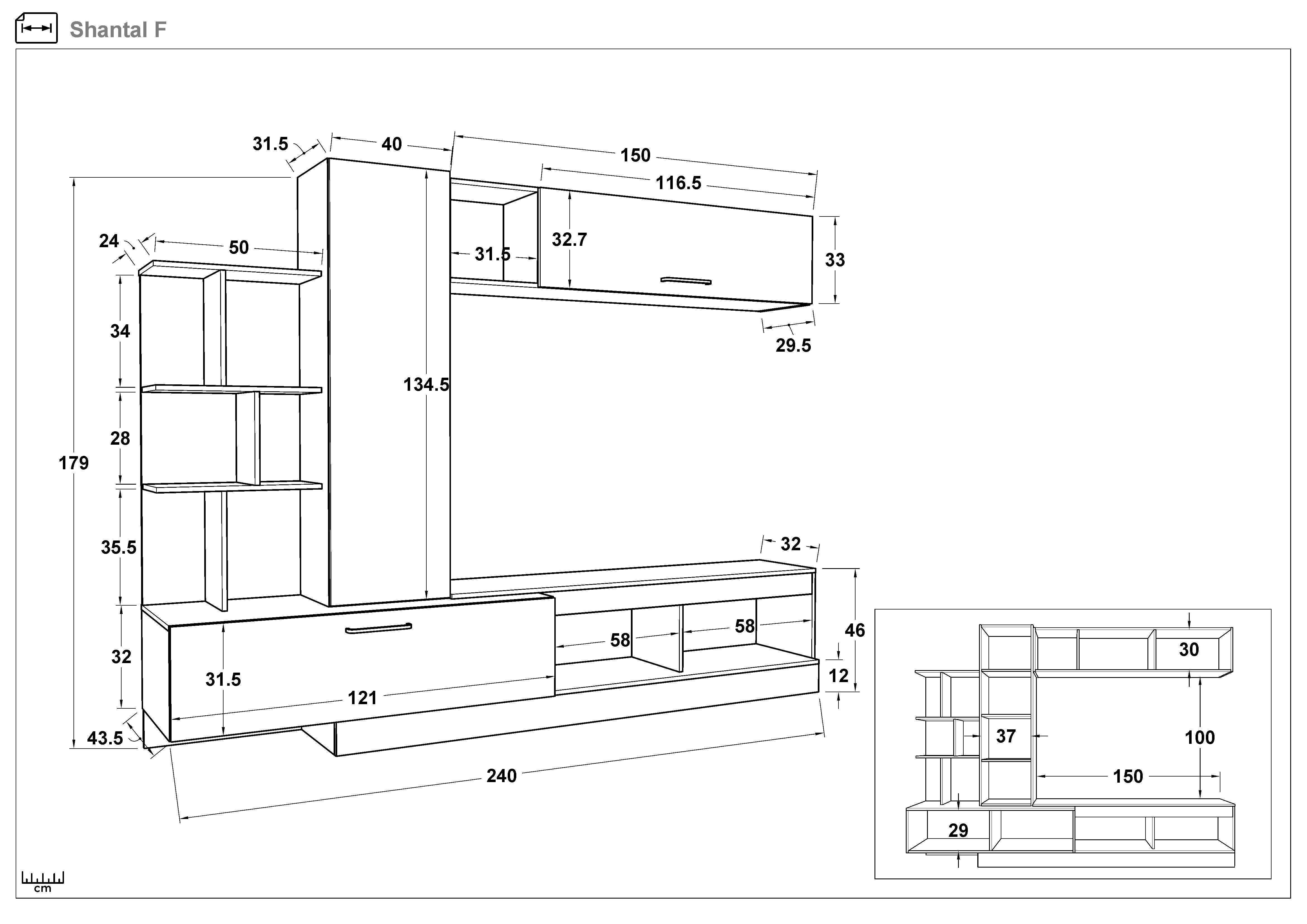 Shelf unit Chantal, cashmere + Anthracite oak  2