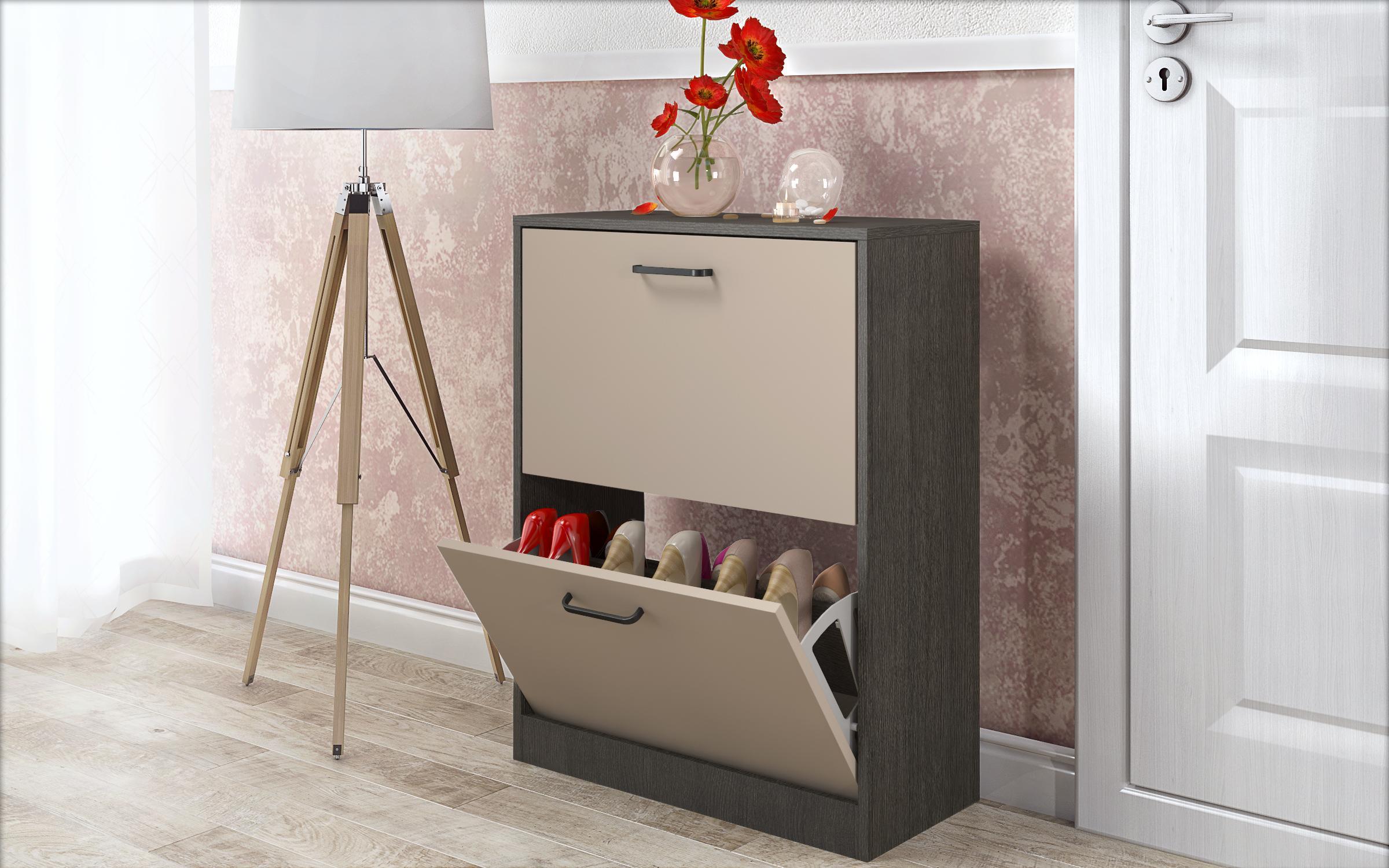 Shoe cabinet Beko 2, cashmere + Anthracite oak  1
