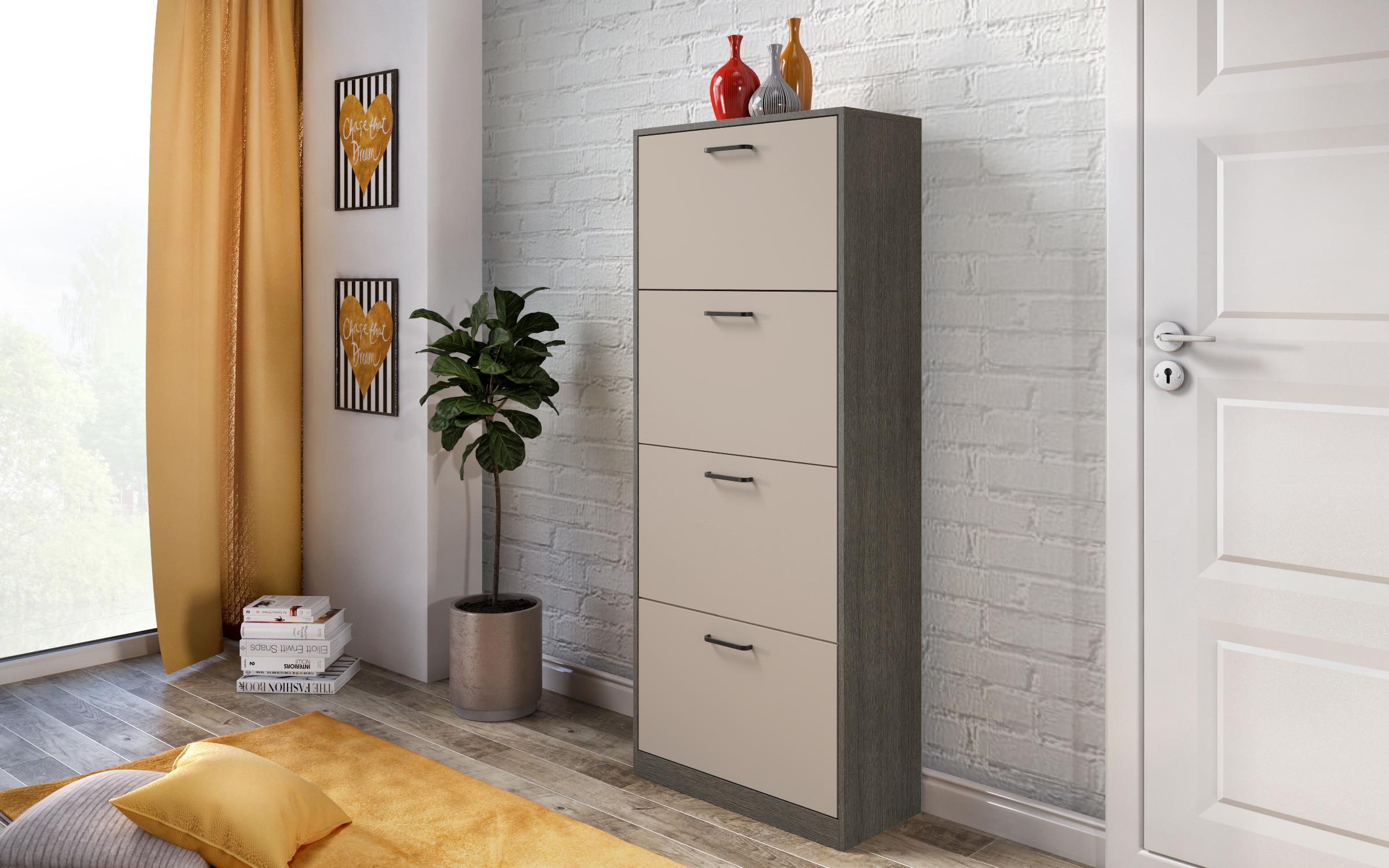 Shoe cabinet Beko 4, cashmere + Anthracite oak  1