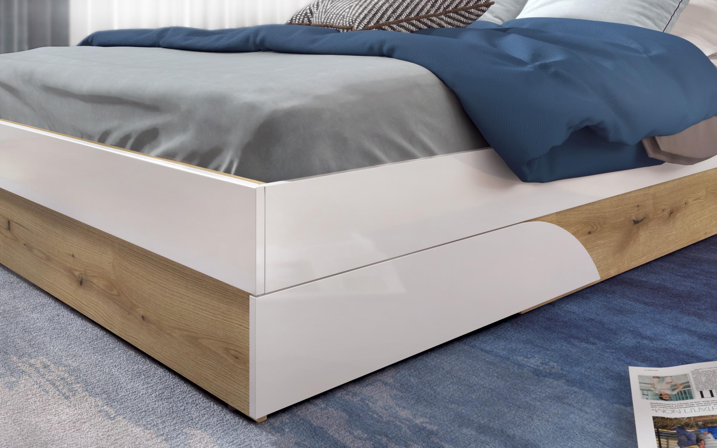 Double bed Armina, white gloss + Evoke oak  6