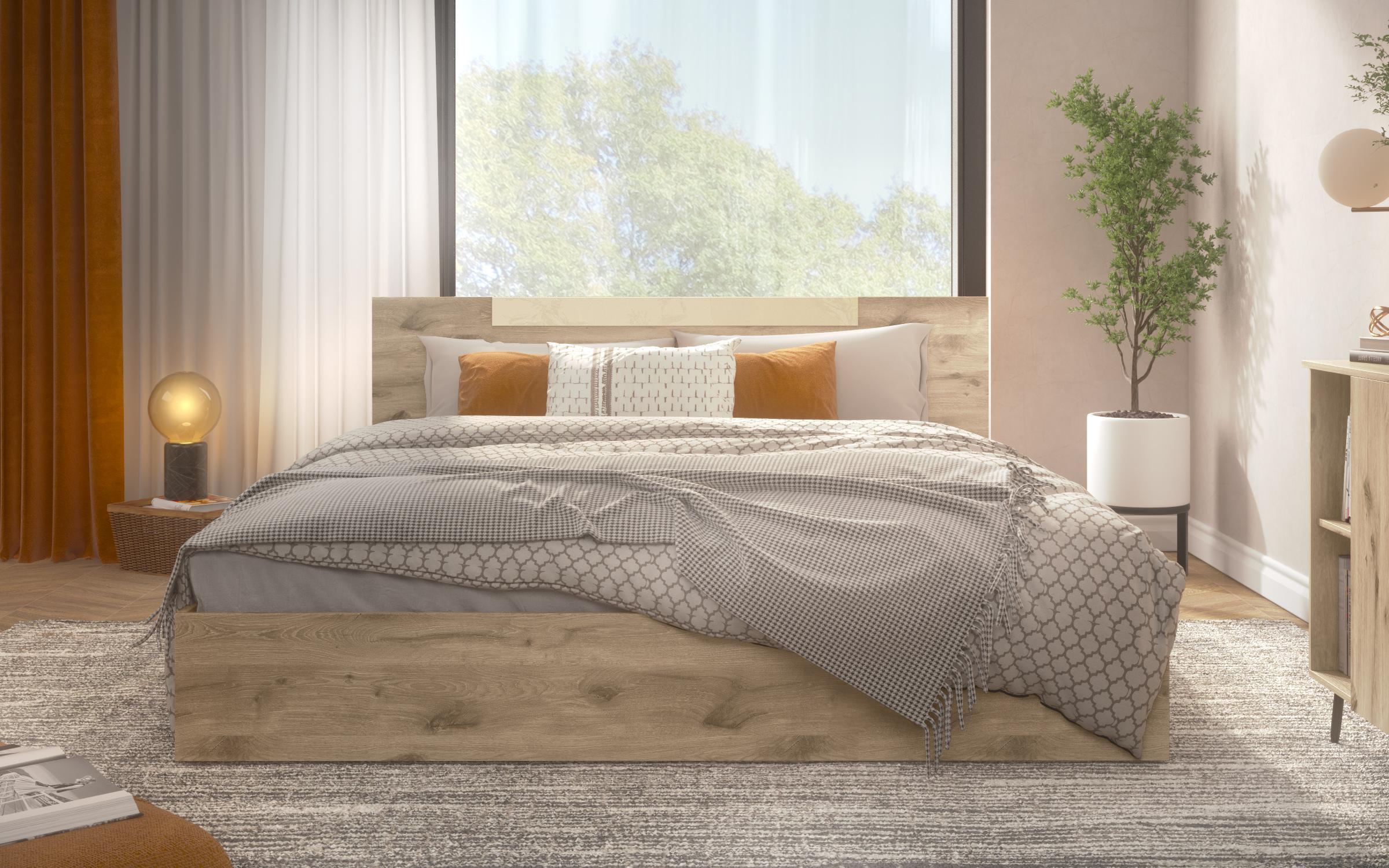 Double bed for mattress 160/200 Chaterina, light Scandinavian oak  3