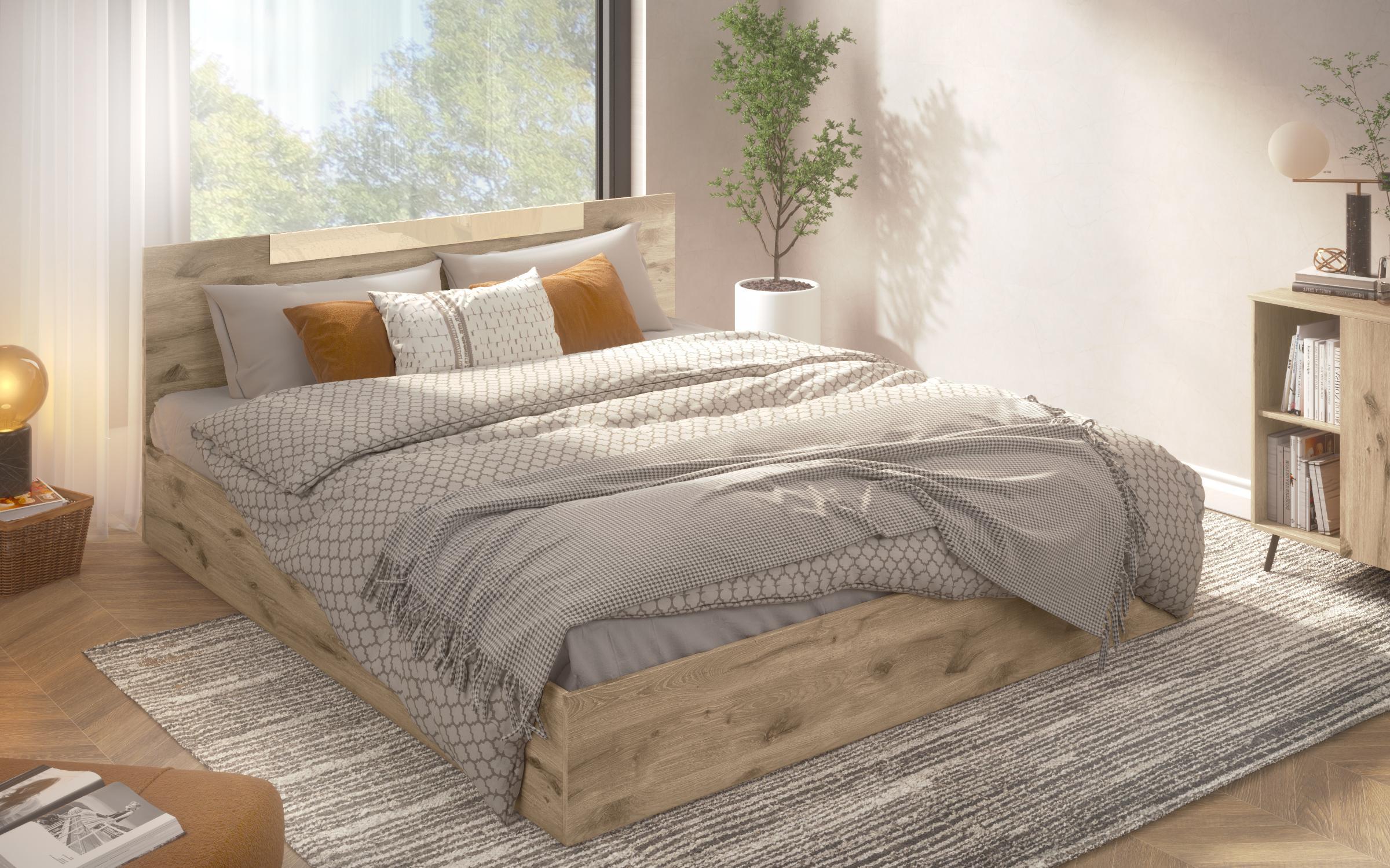 Double bed for mattress 160/200 Chaterina, light Scandinavian oak  4