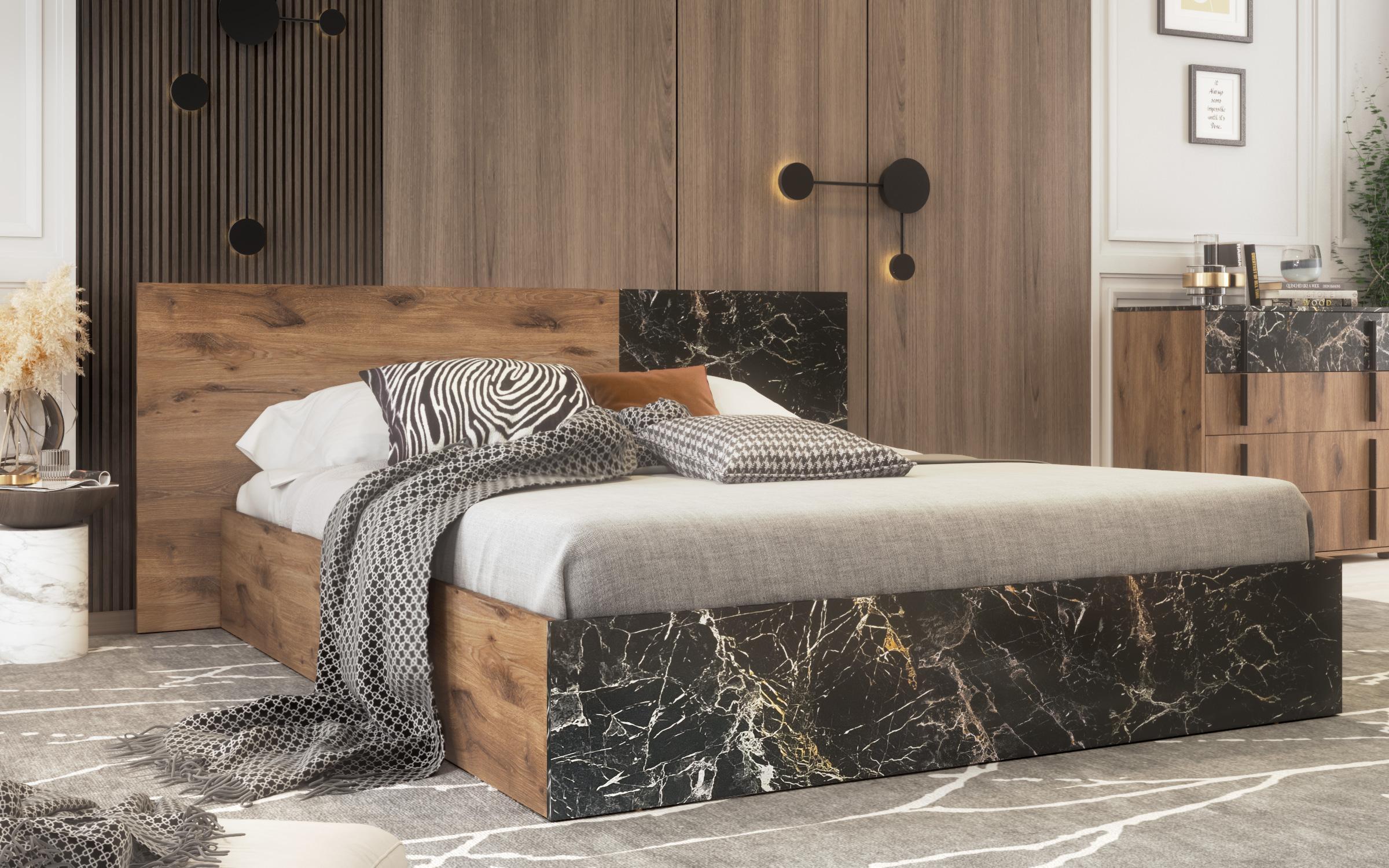 Double bed Morocco, dark Scandinavian oak + marble  1