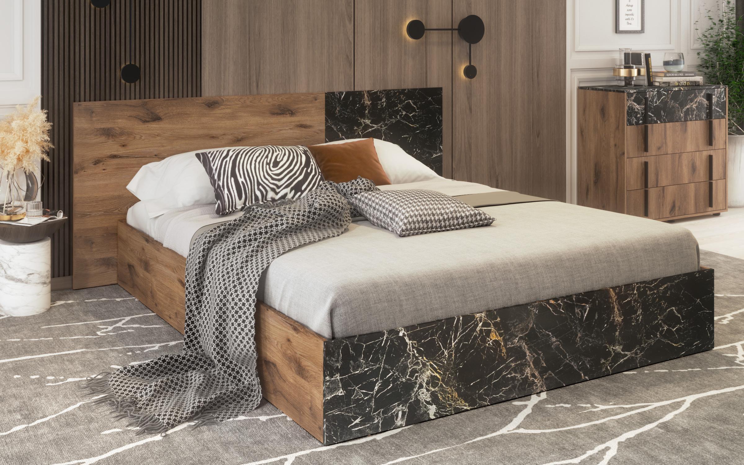 Double bed Morocco, dark Scandinavian oak + marble  5