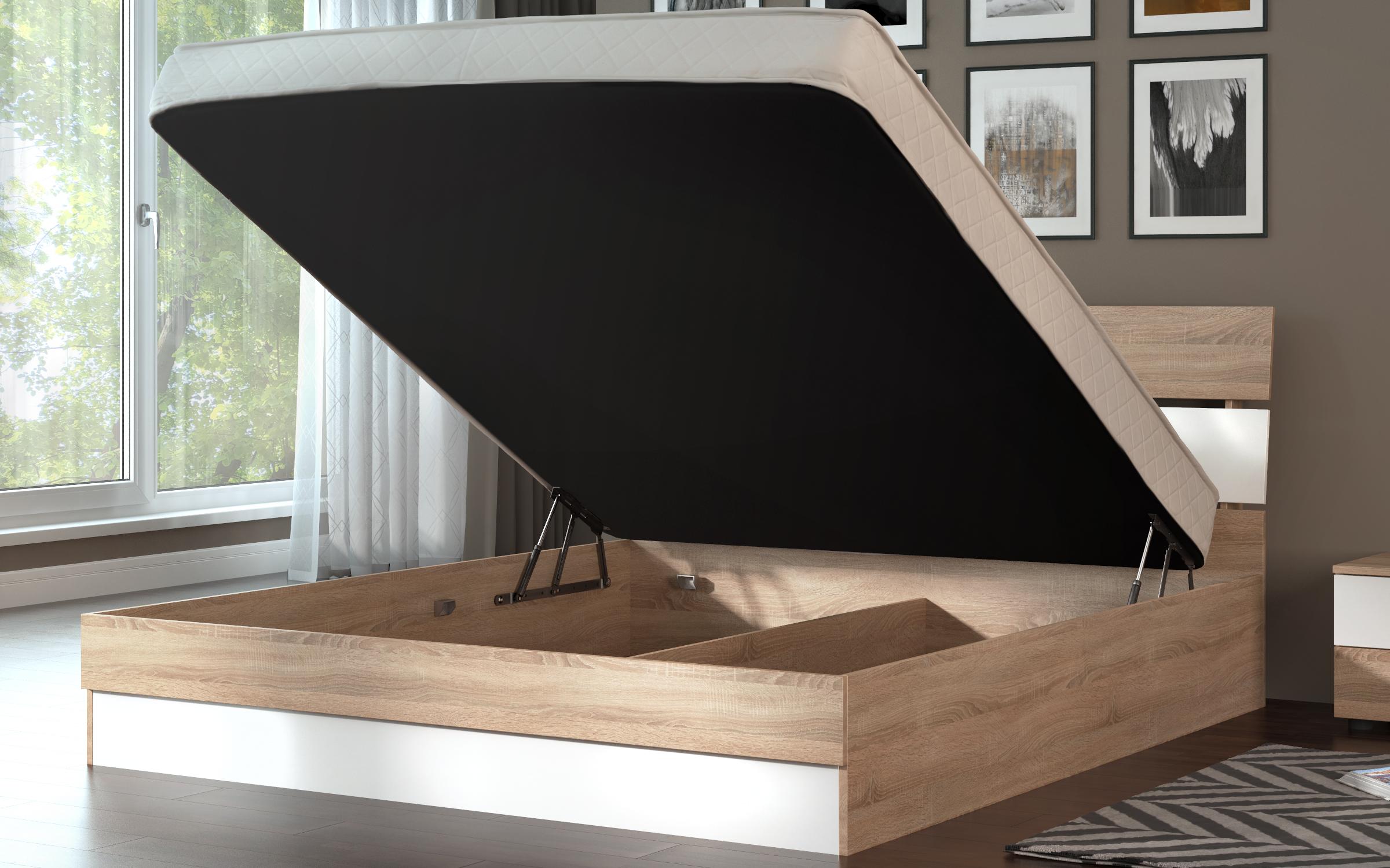 Double bed 160/200 Medeya + mattress Neo Dream + mechanism, Sonoma oak + white gloss  3