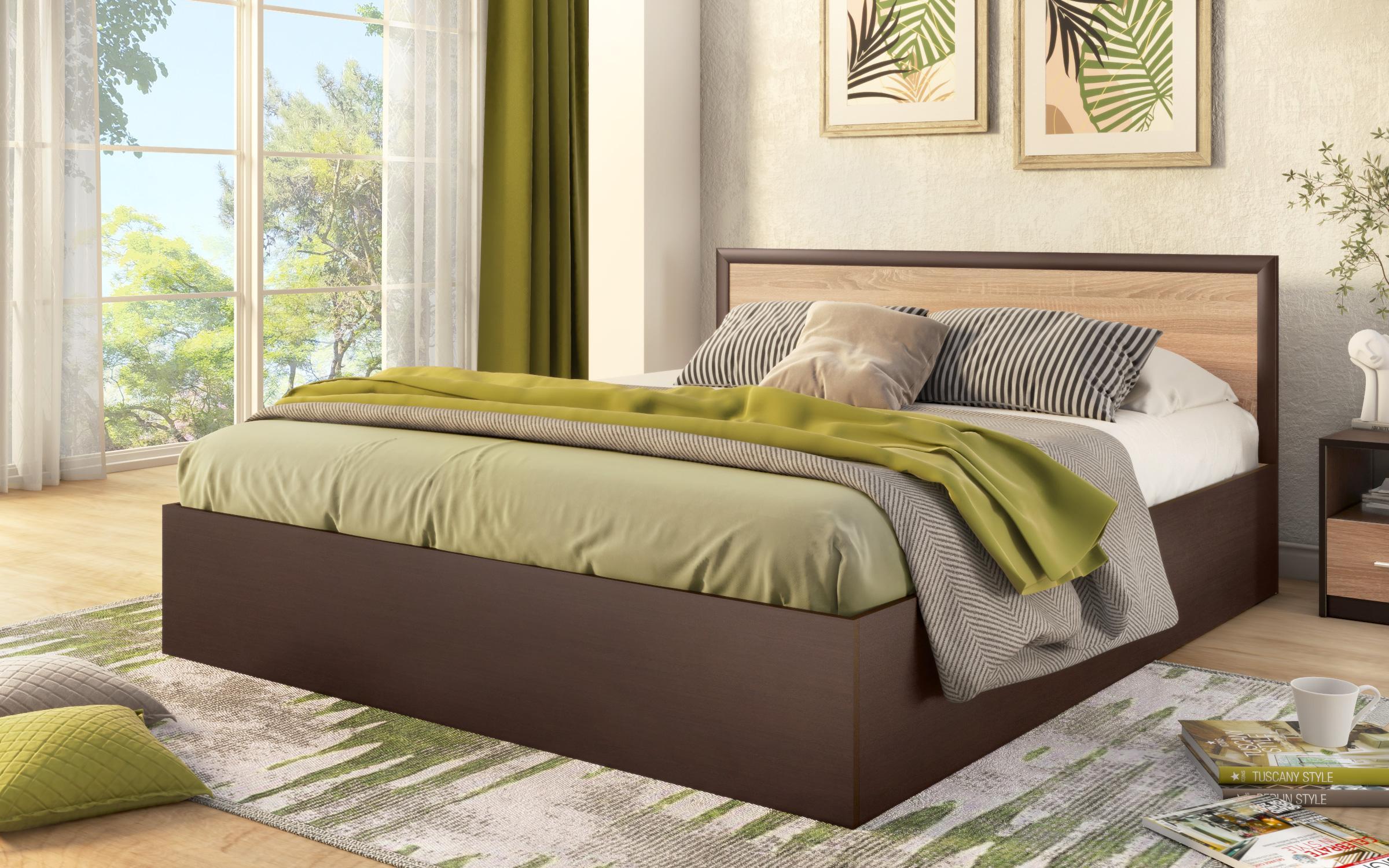 Double bed for mattress 164/190 Nadezhda, Wenge + Sonoma oak  1