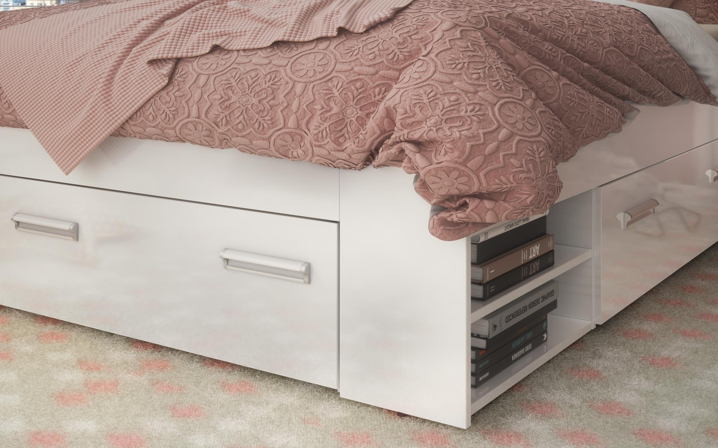 Bed Nemo + drawers for mattress 120/200, white gloss  5