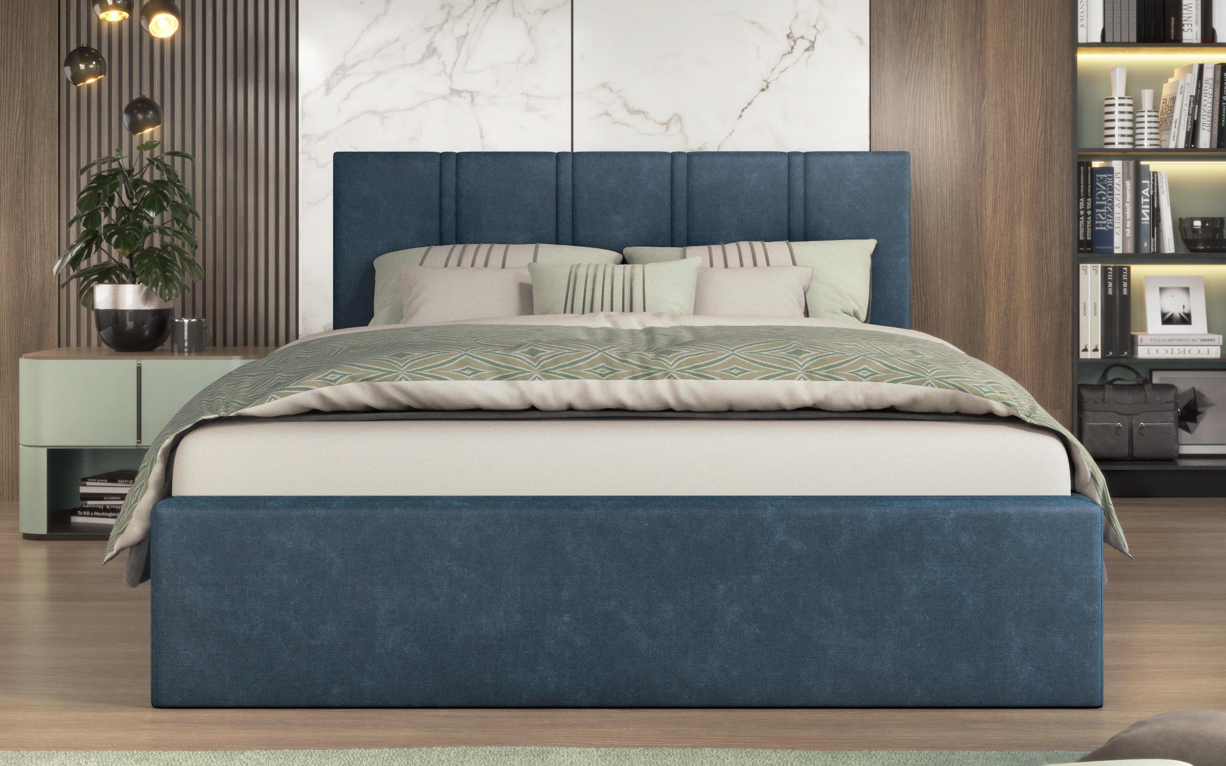Upholstered double bed for mattress 160/200 Nera, blue  3