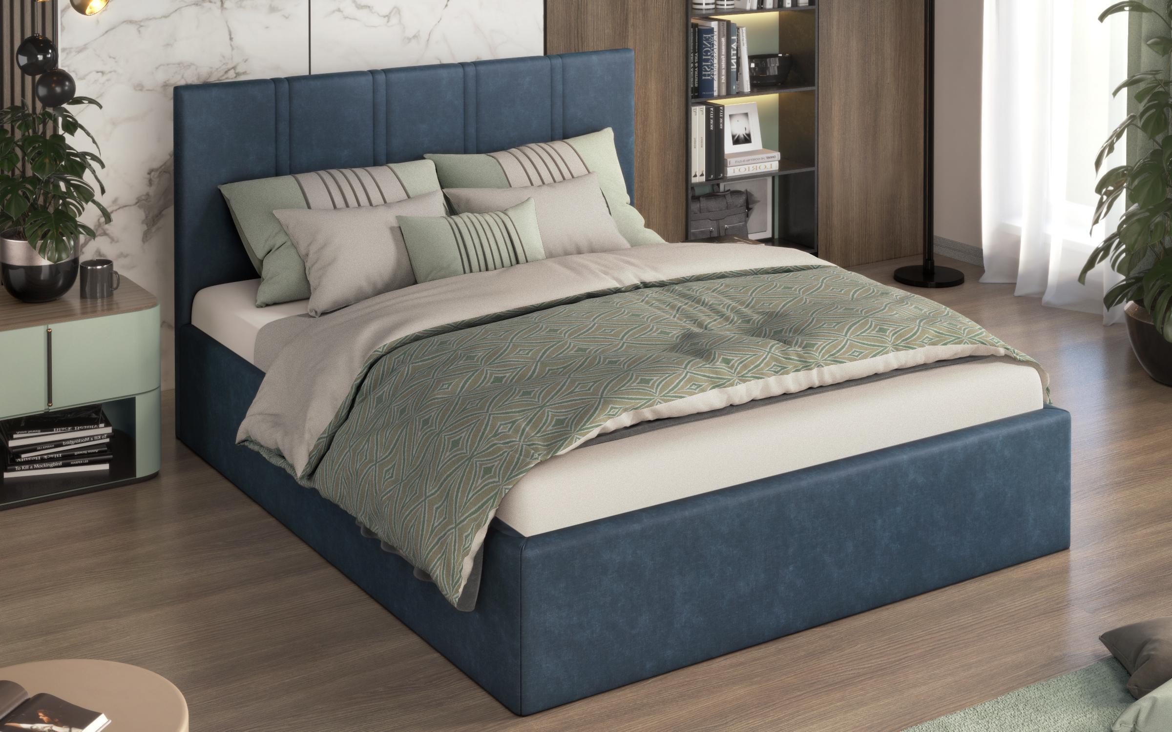 Upholstered double bed for mattress 160/200 Nera, blue  4