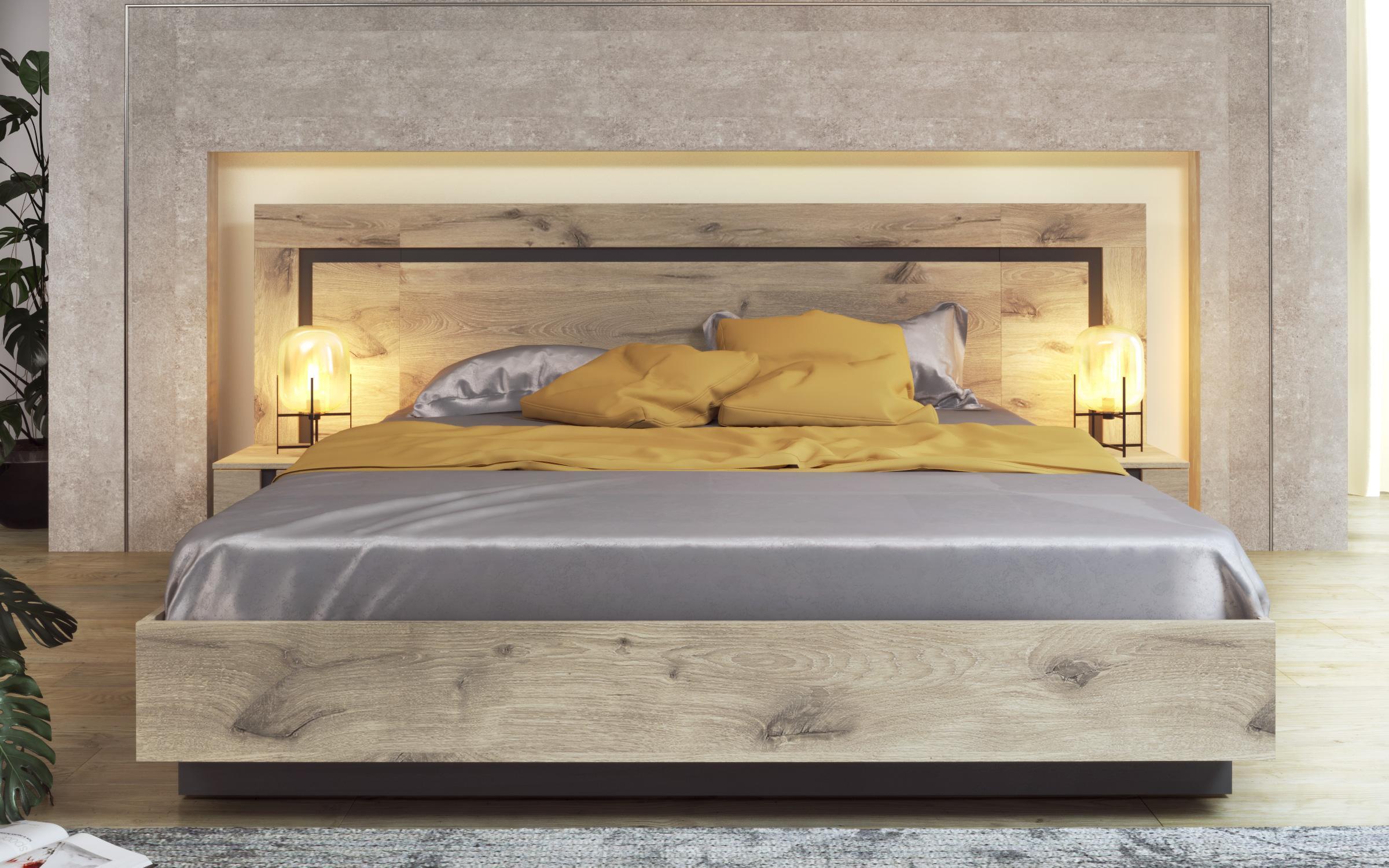 Double bed for mattress 160/200 Omonia, light Scandinavian oak + anthracite matt  3