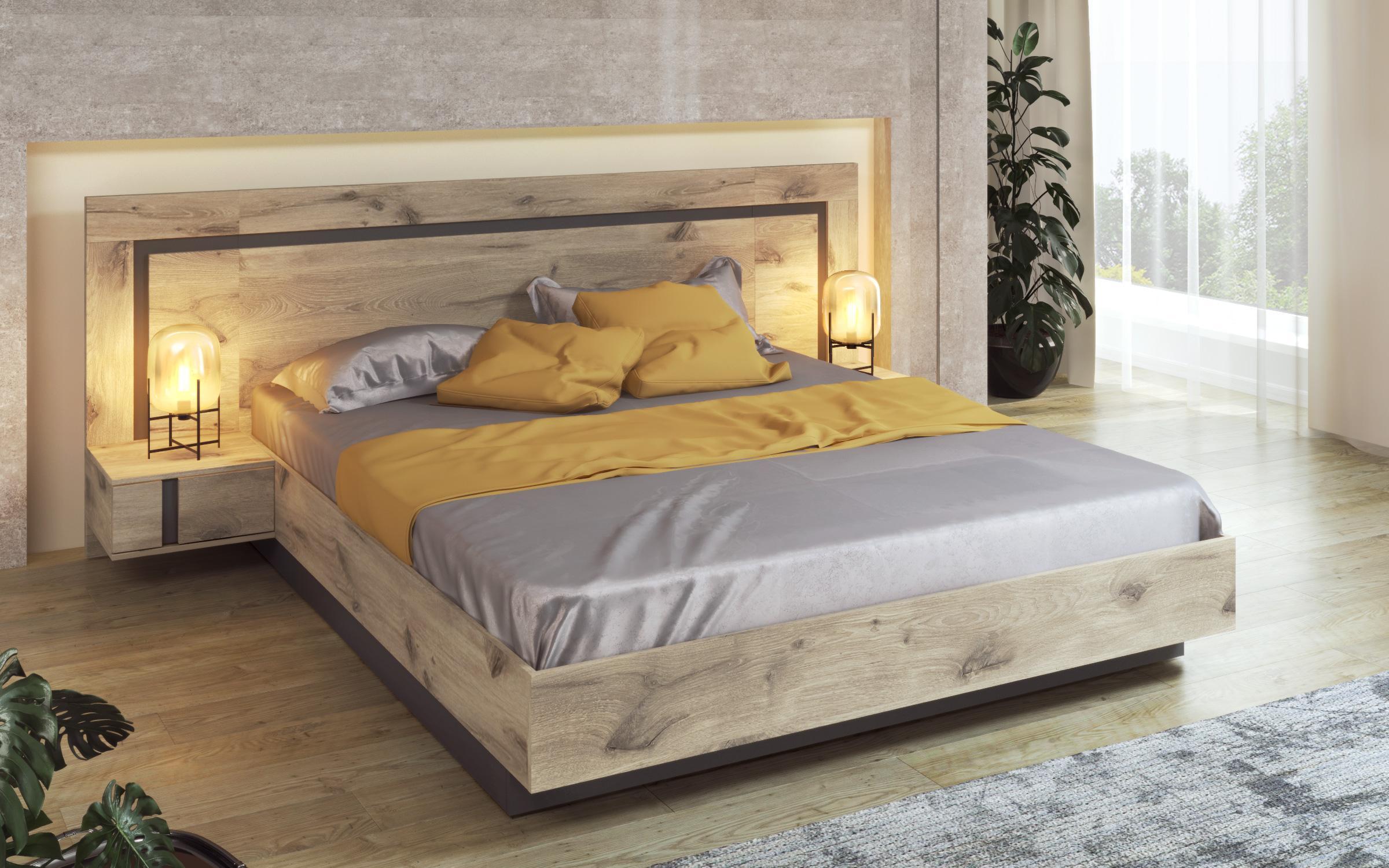 Double bed for mattress 160/200 Omonia, light Scandinavian oak + anthracite matt  5