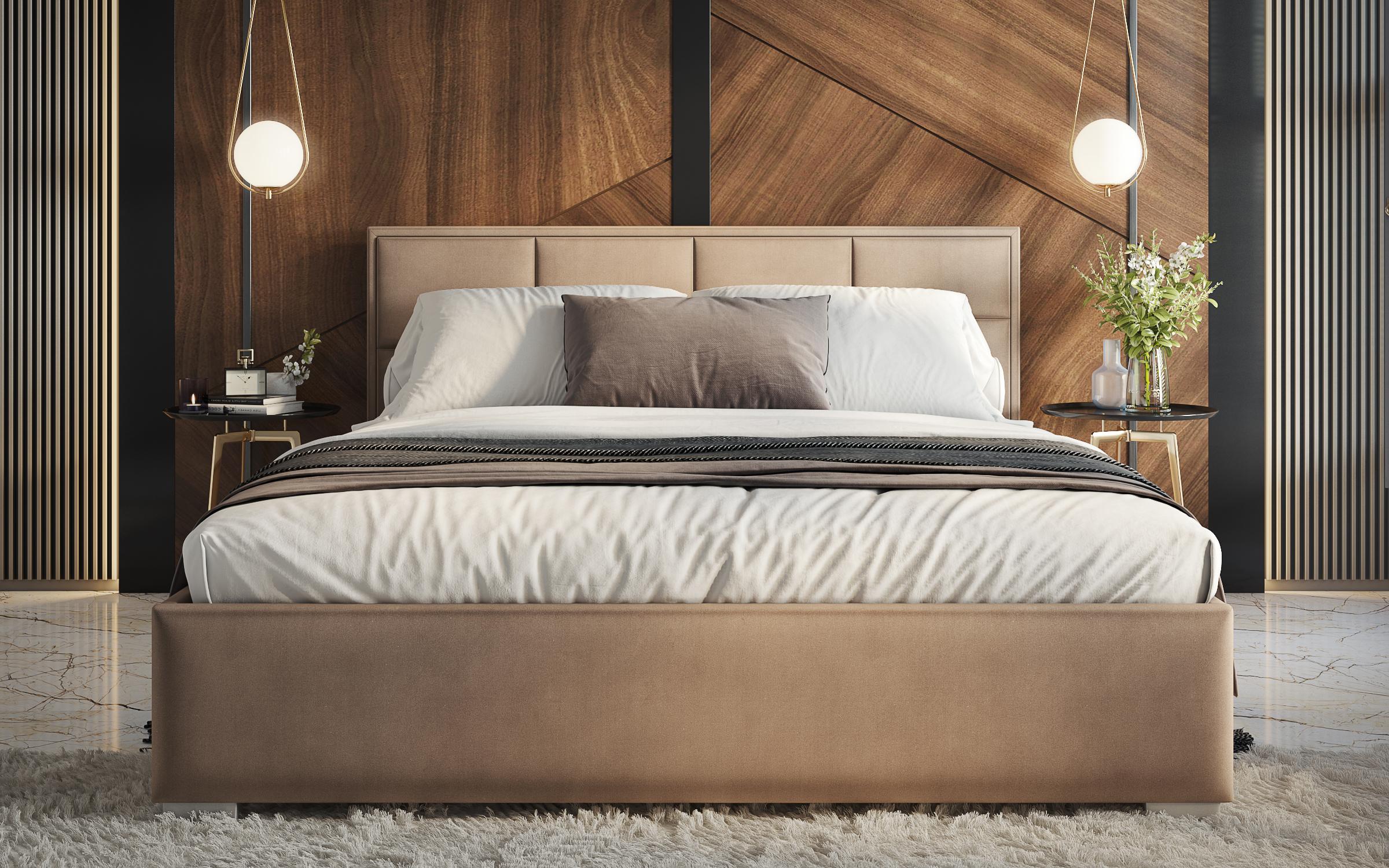 Upholstered double bed for mattress 160/200 Delanta, light brown  3