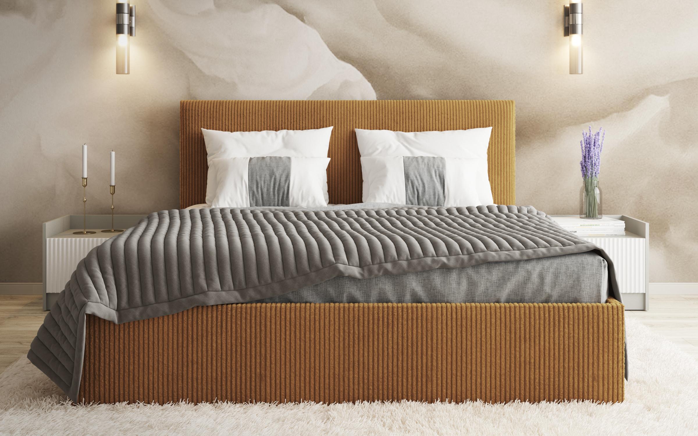 Upholstered double bed for mattress 140/200 Elite, mustard  3