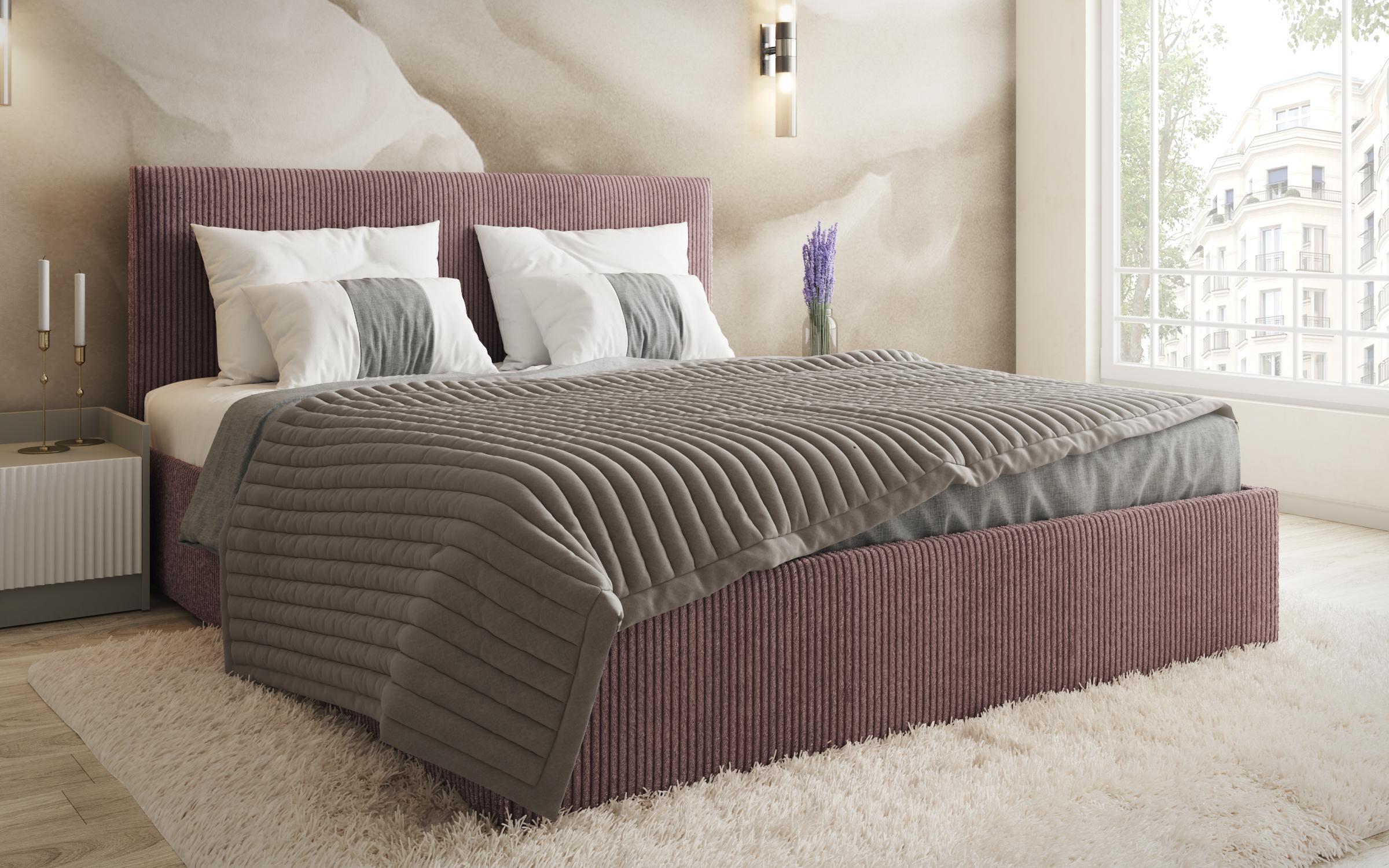 Upholstered double bed for mattress 140/200 Elite, ash rose  1