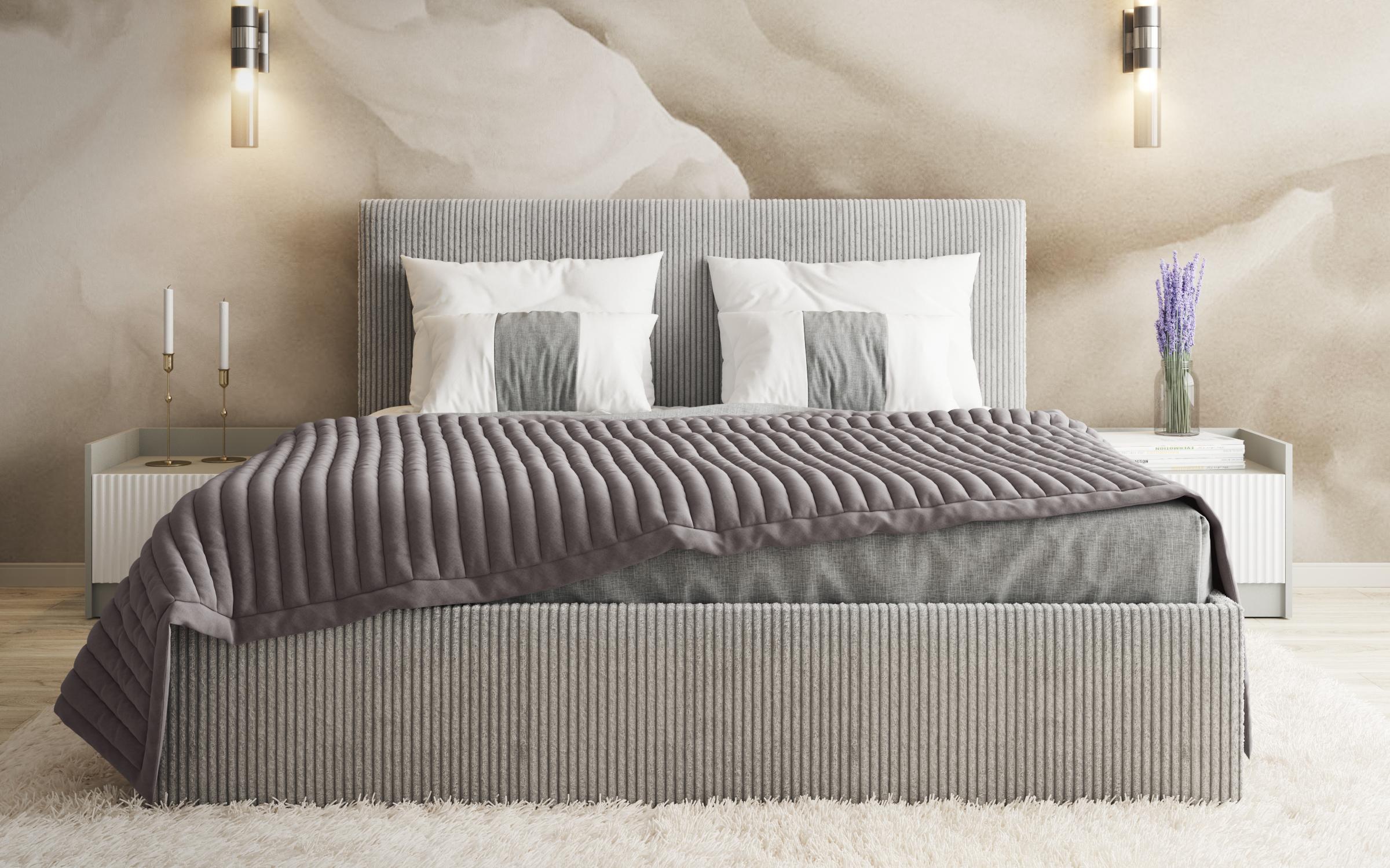 Upholstered double bed for mattress 140/200 Elite, light grey  3