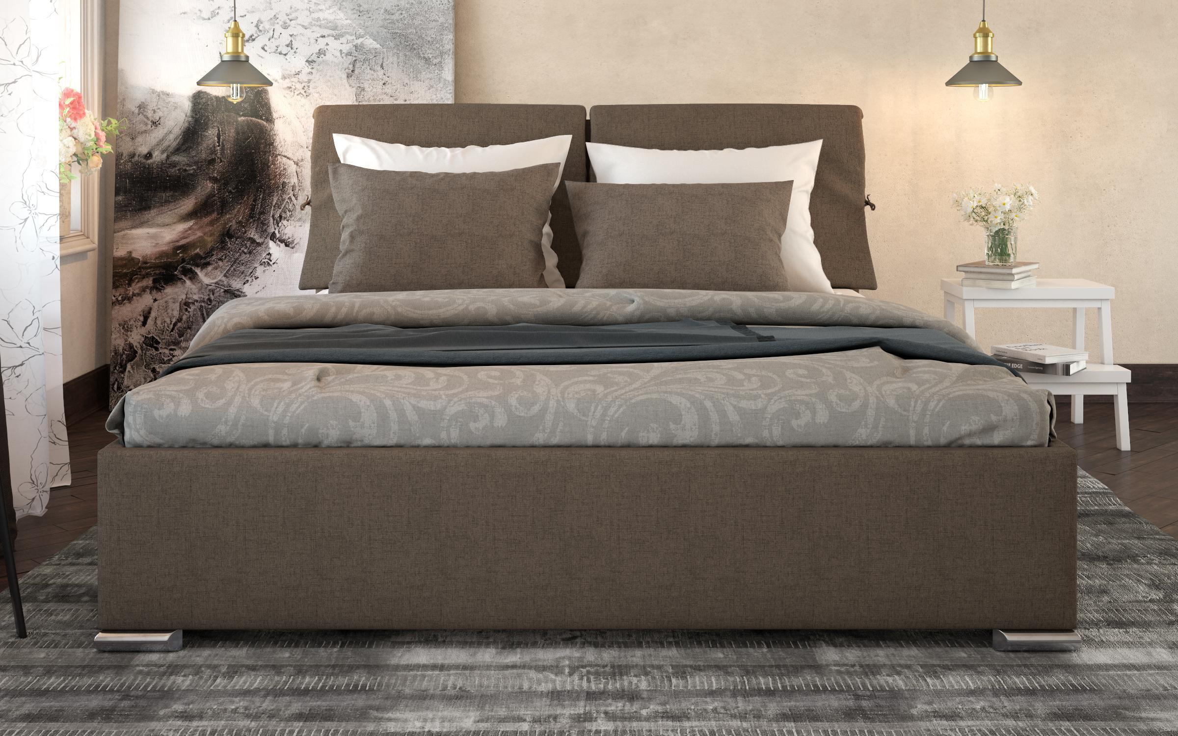 Upholstered double bed for mattress 160/200 Fiera, brown  3