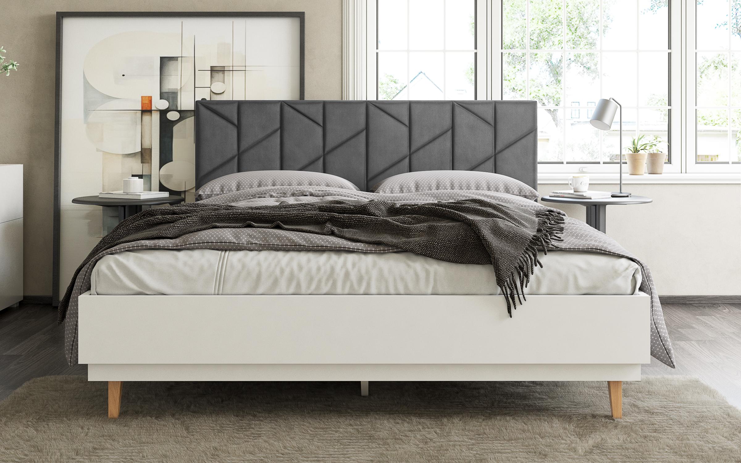 Upholstered double bed for mattress 160/200 Harmony, white gloss + grey  3