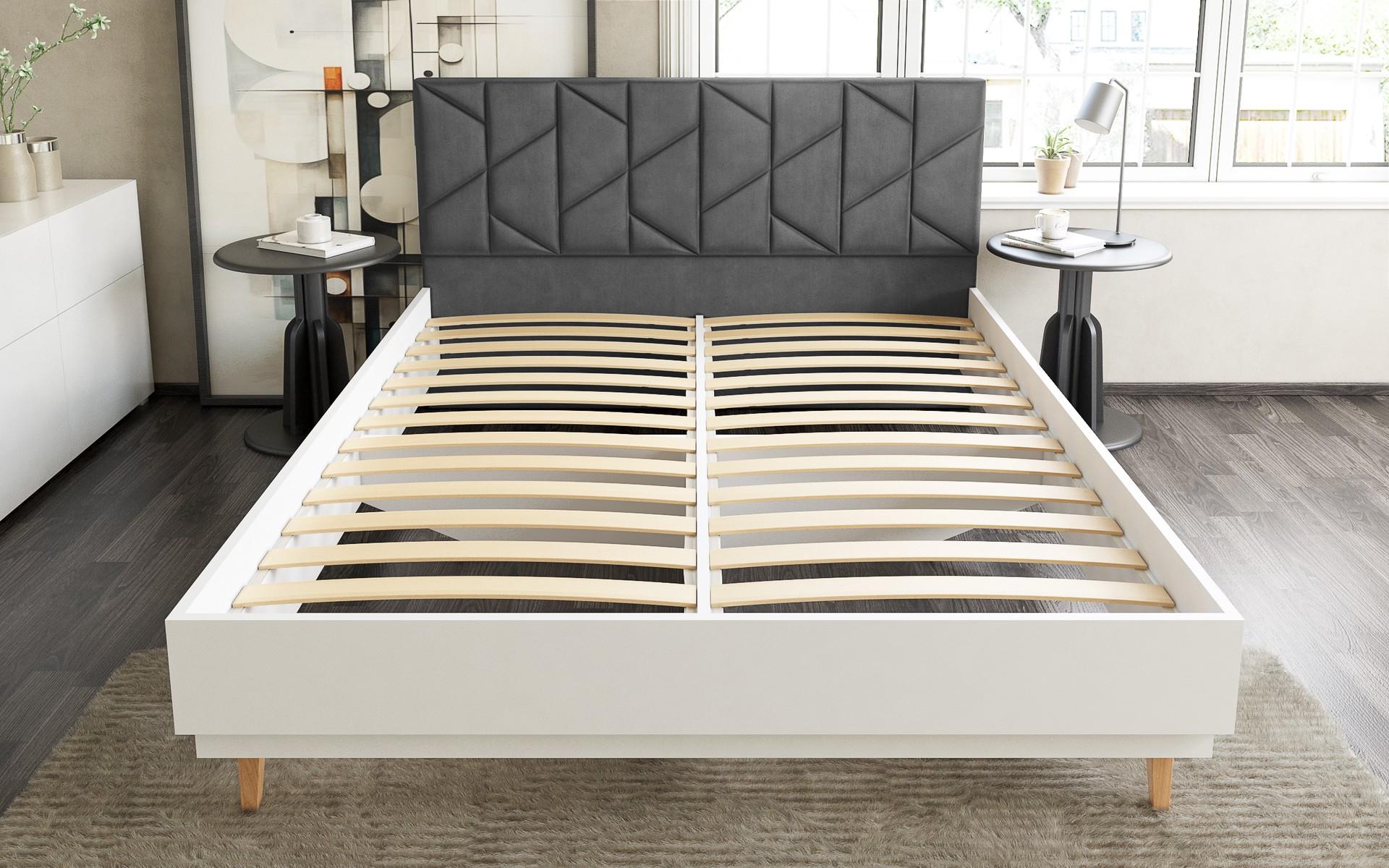 Upholstered double bed for mattress 160/200 Harmony, white gloss + grey  4