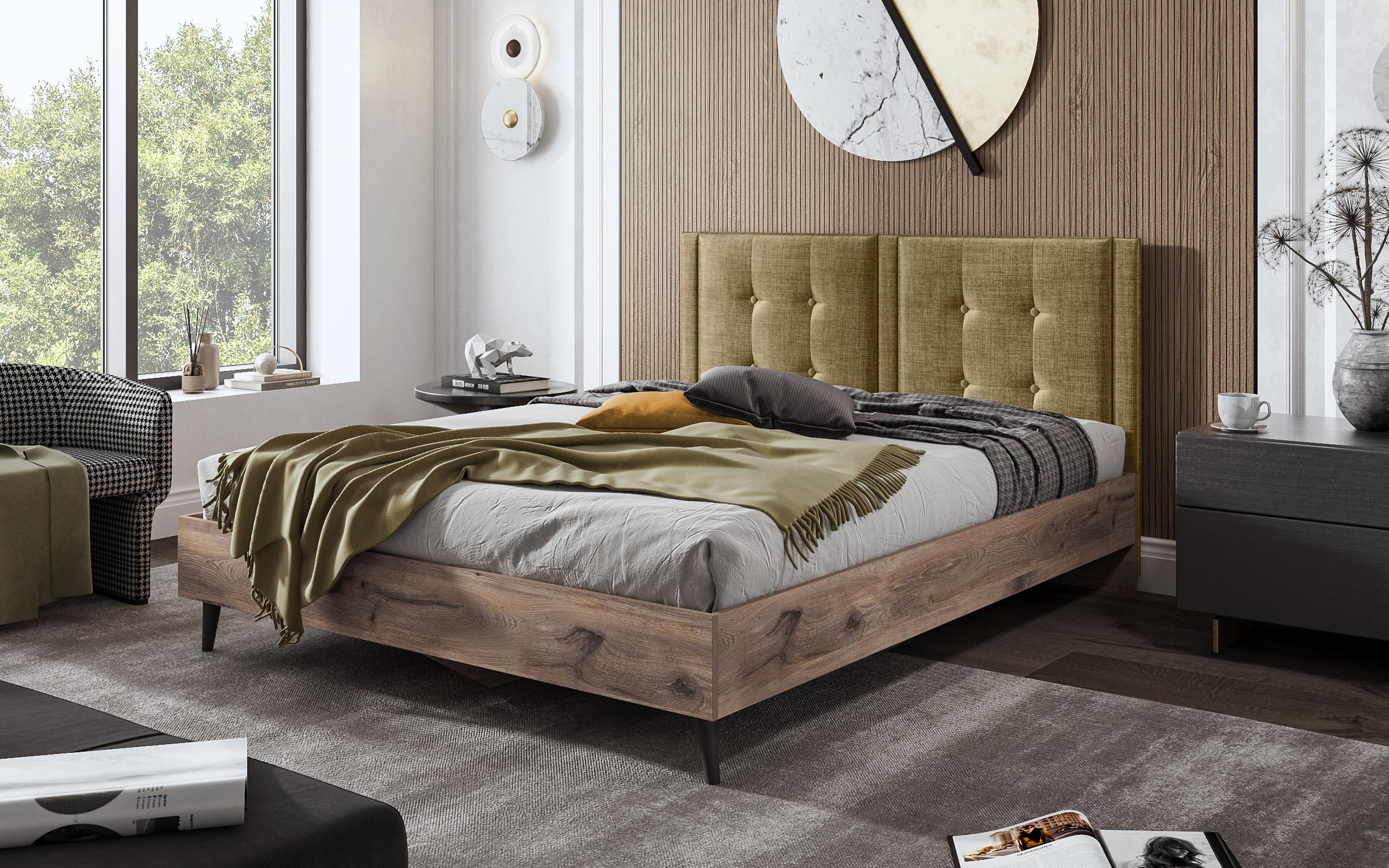 Double bed Irida 2 for mattress 160/200, dark Scandinavian oak + mustard  1