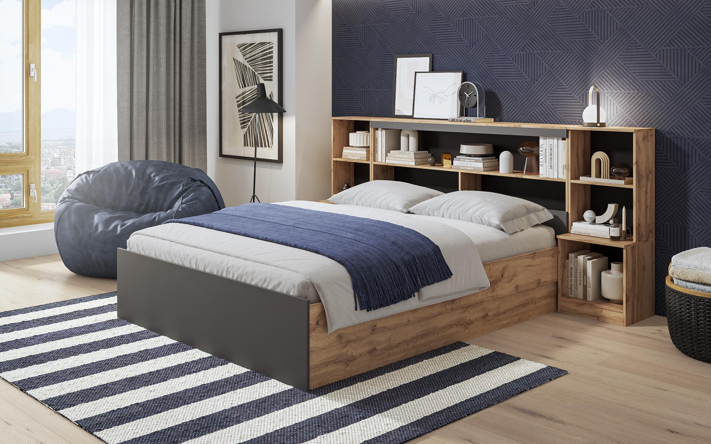 Double bed Cadira for mattress 160/200, Wotan oak + anthracite  1