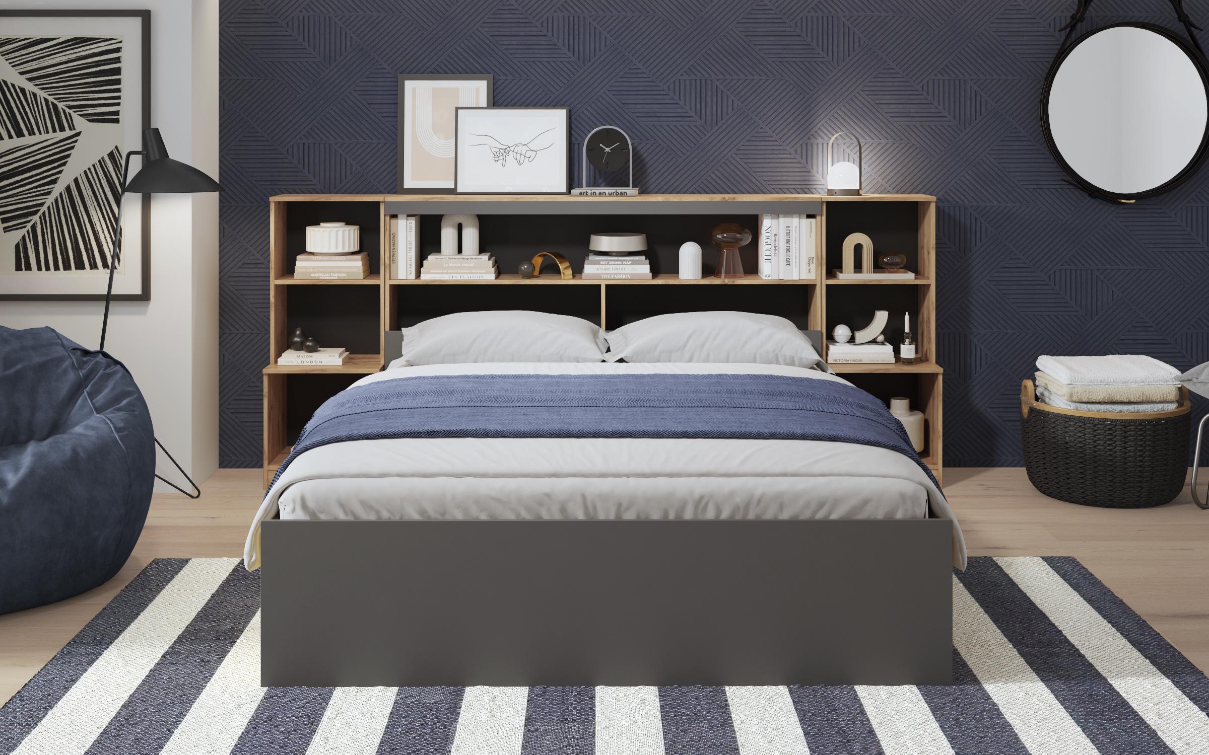 Double bed Cadira for mattress 160/200, Wotan oak + anthracite  2