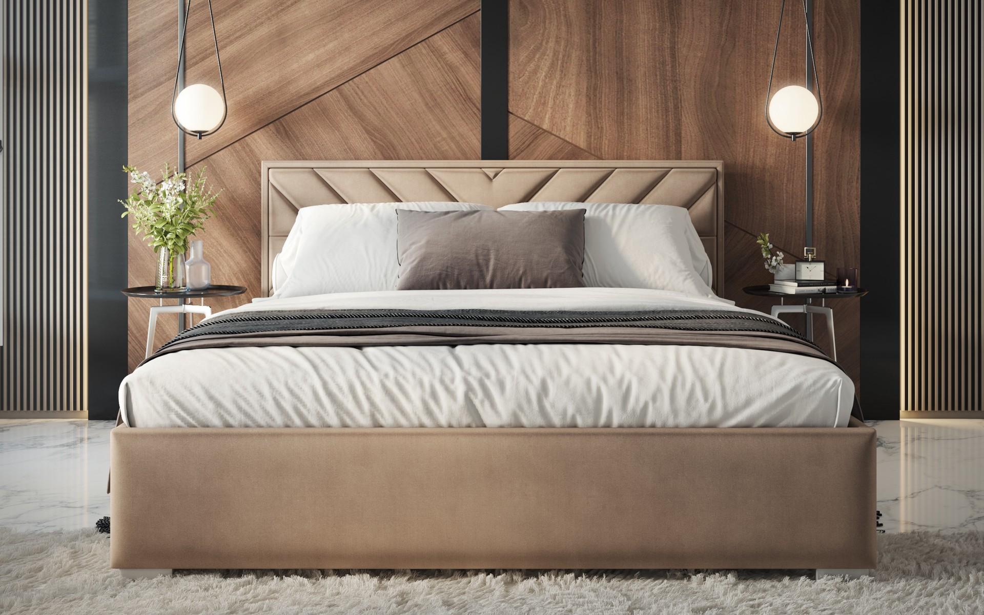 Upholstered double bed for mattress 160/200 Mirelly, brown  3