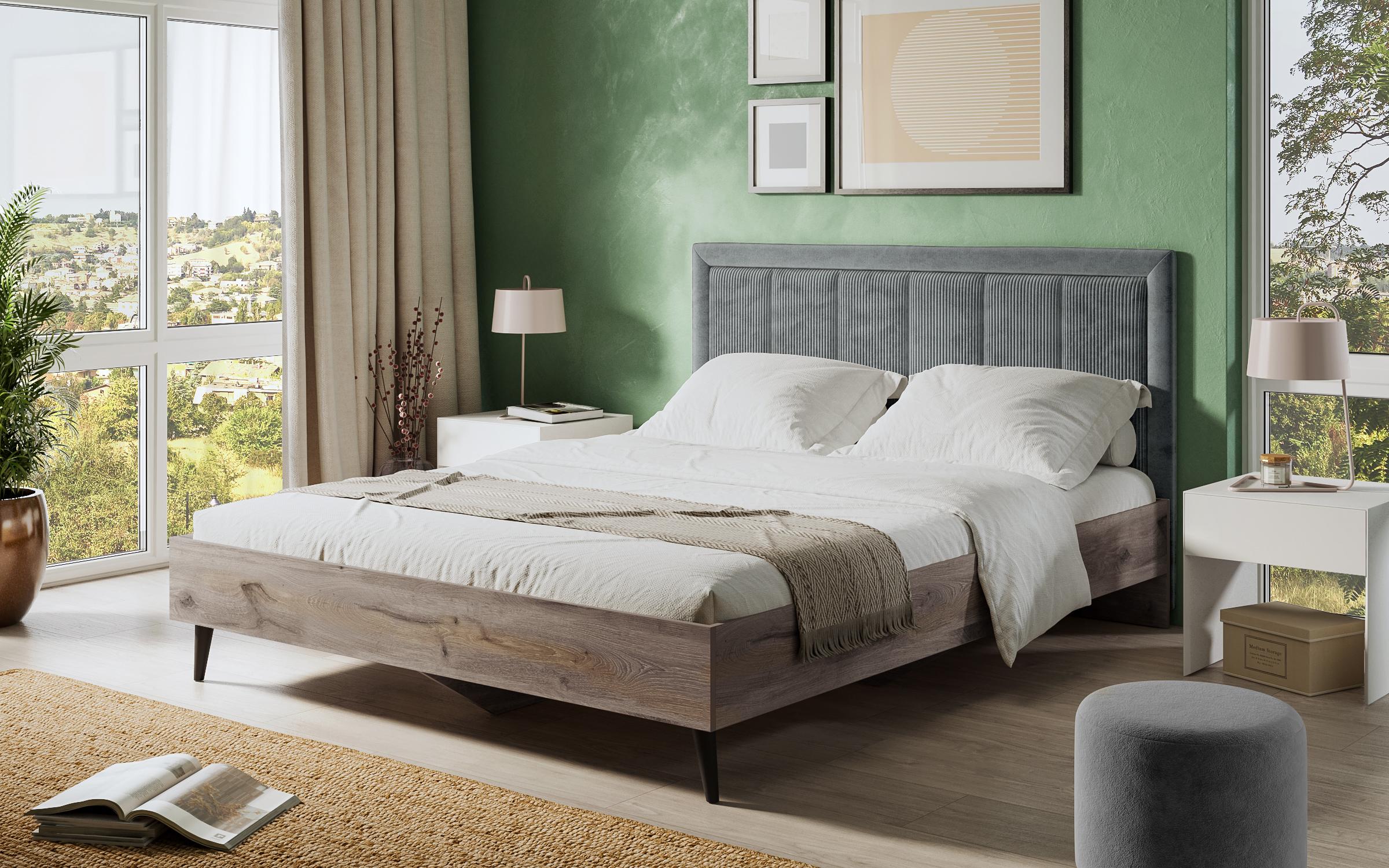 Double bed Pegas 2 for mattress 160/200, dark Scandinavian oak + grey  1