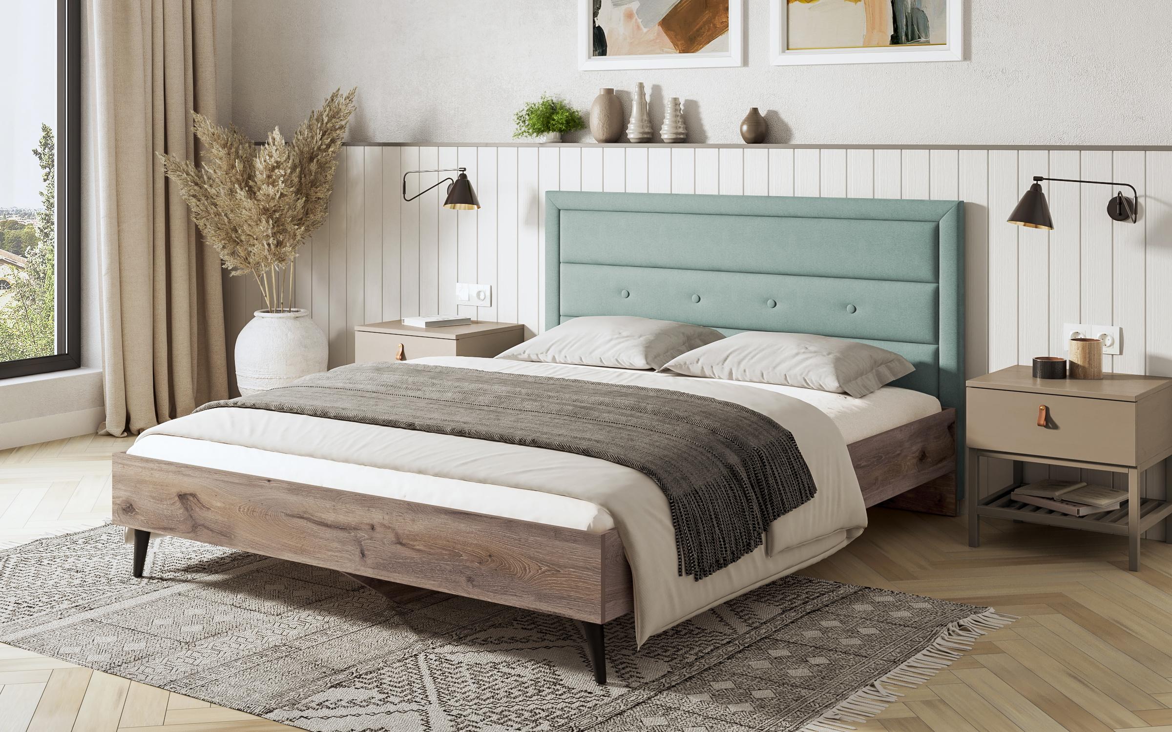 Double bed Selena 2 for mattress 160/200, dark Scandinavian oak + mint  1