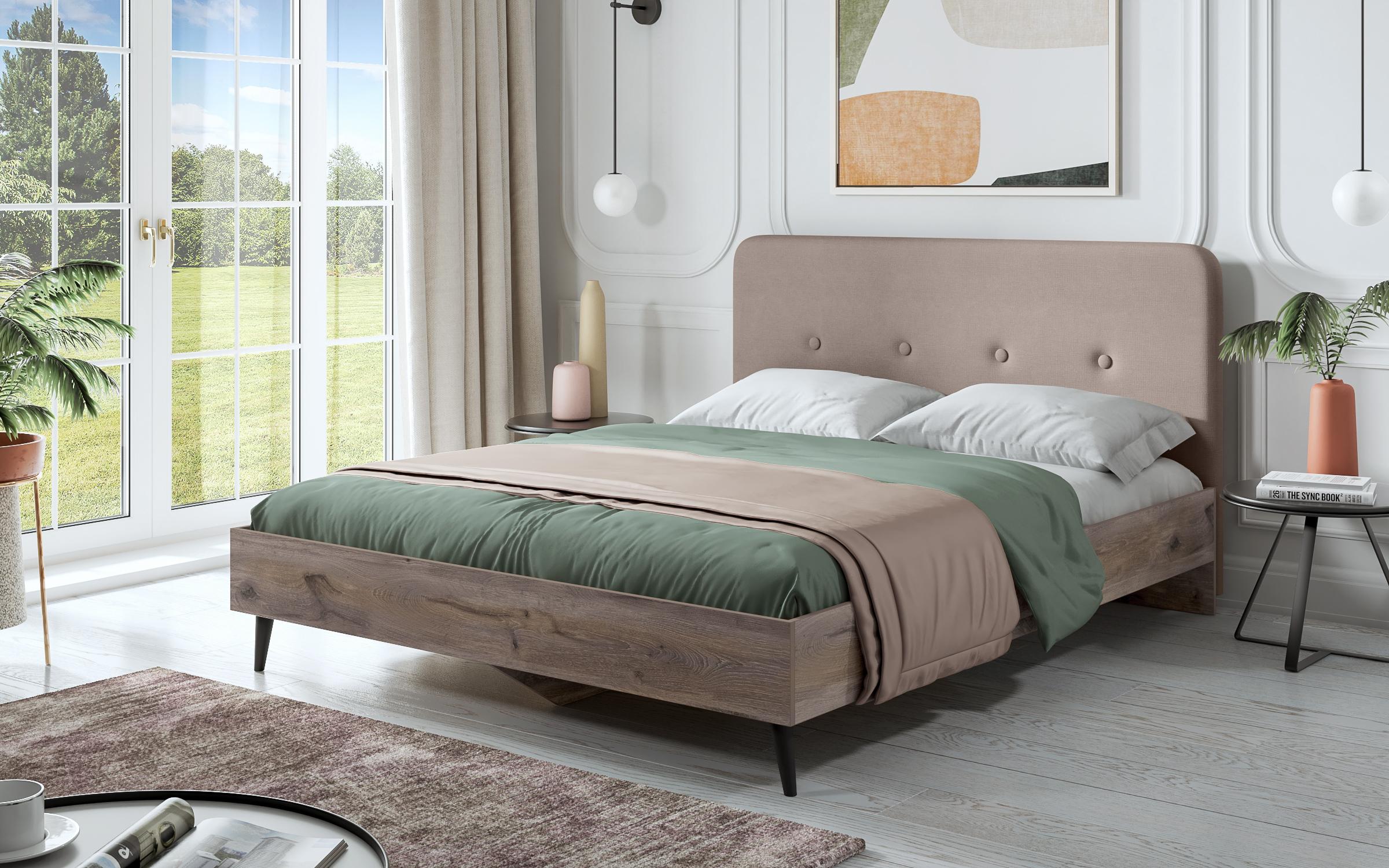 Double bed Terra 2 for mattress 160/200, dark Scandinavian oak + light beige  1