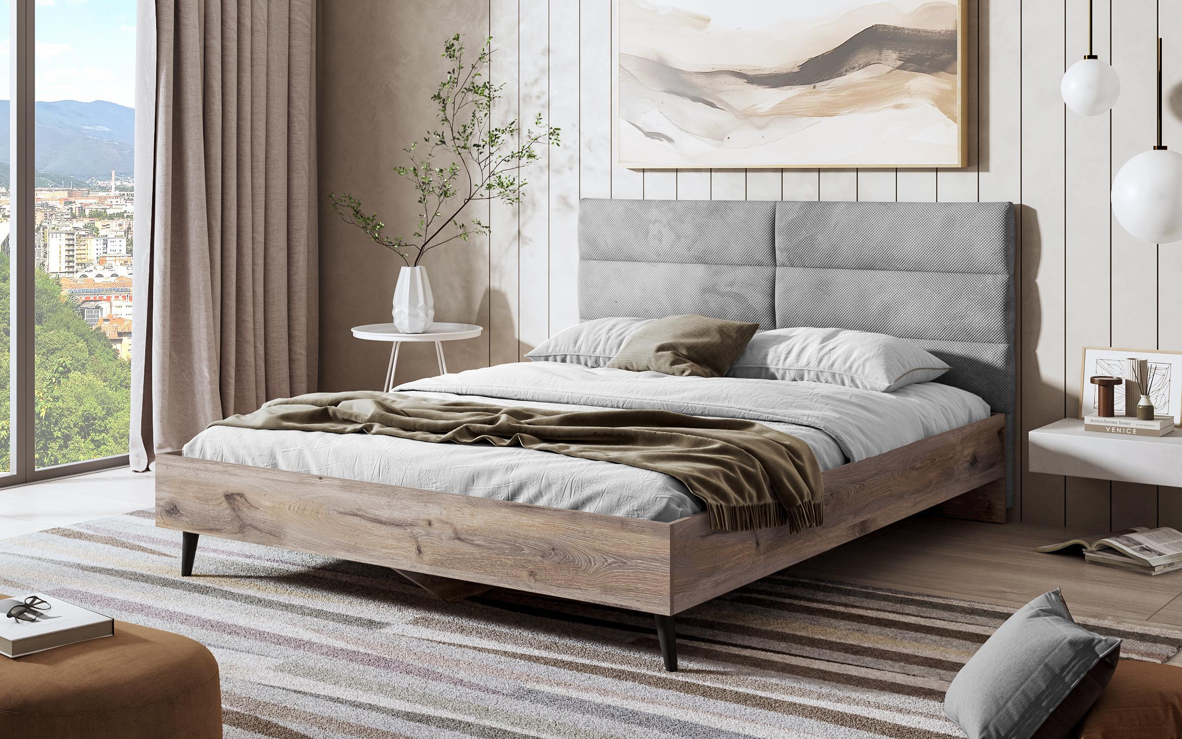 Double bed Veronic 2 for mattress 160/200, dark Scandinavian oak + grey  1