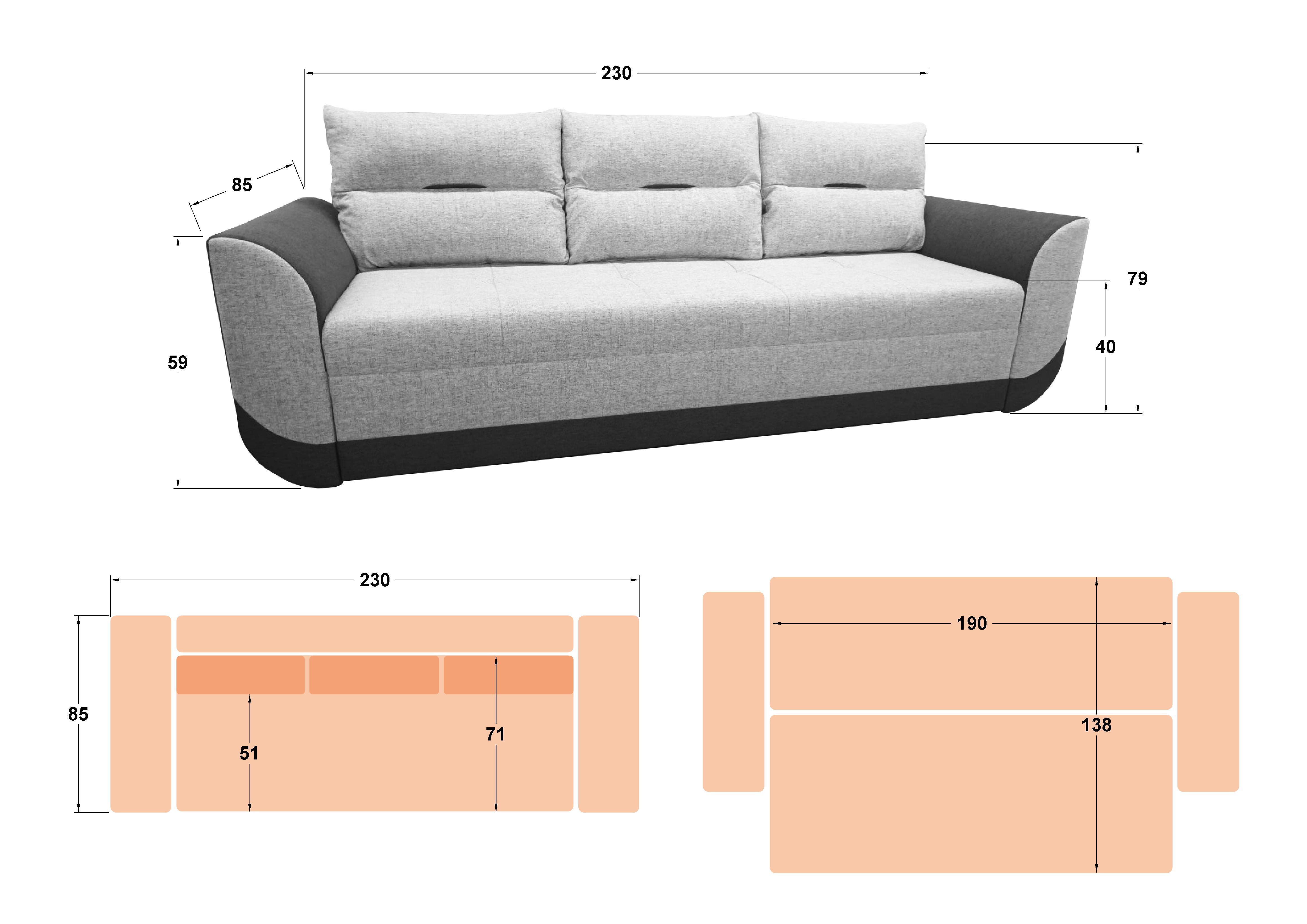 Extendable three-seater sofa Sven, light grey + dark grey  2