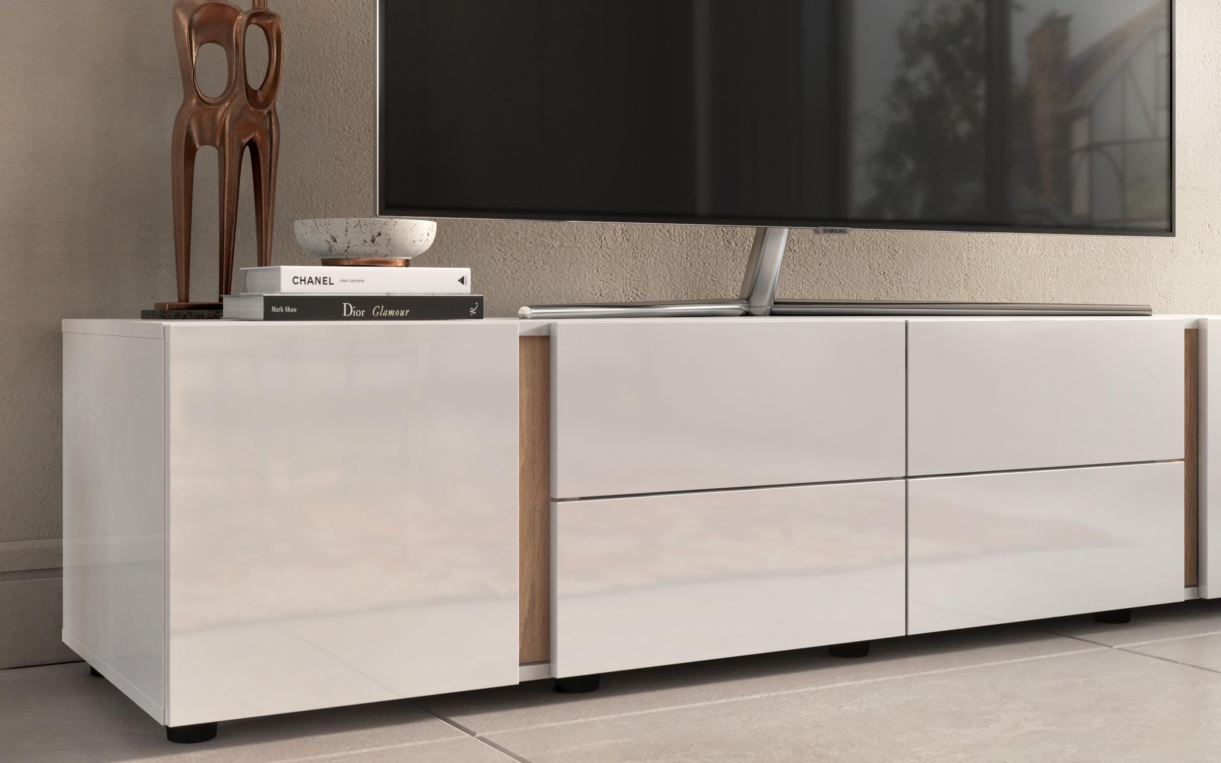 TV cabinet Omonia, white gloss + Sonoma oak  5