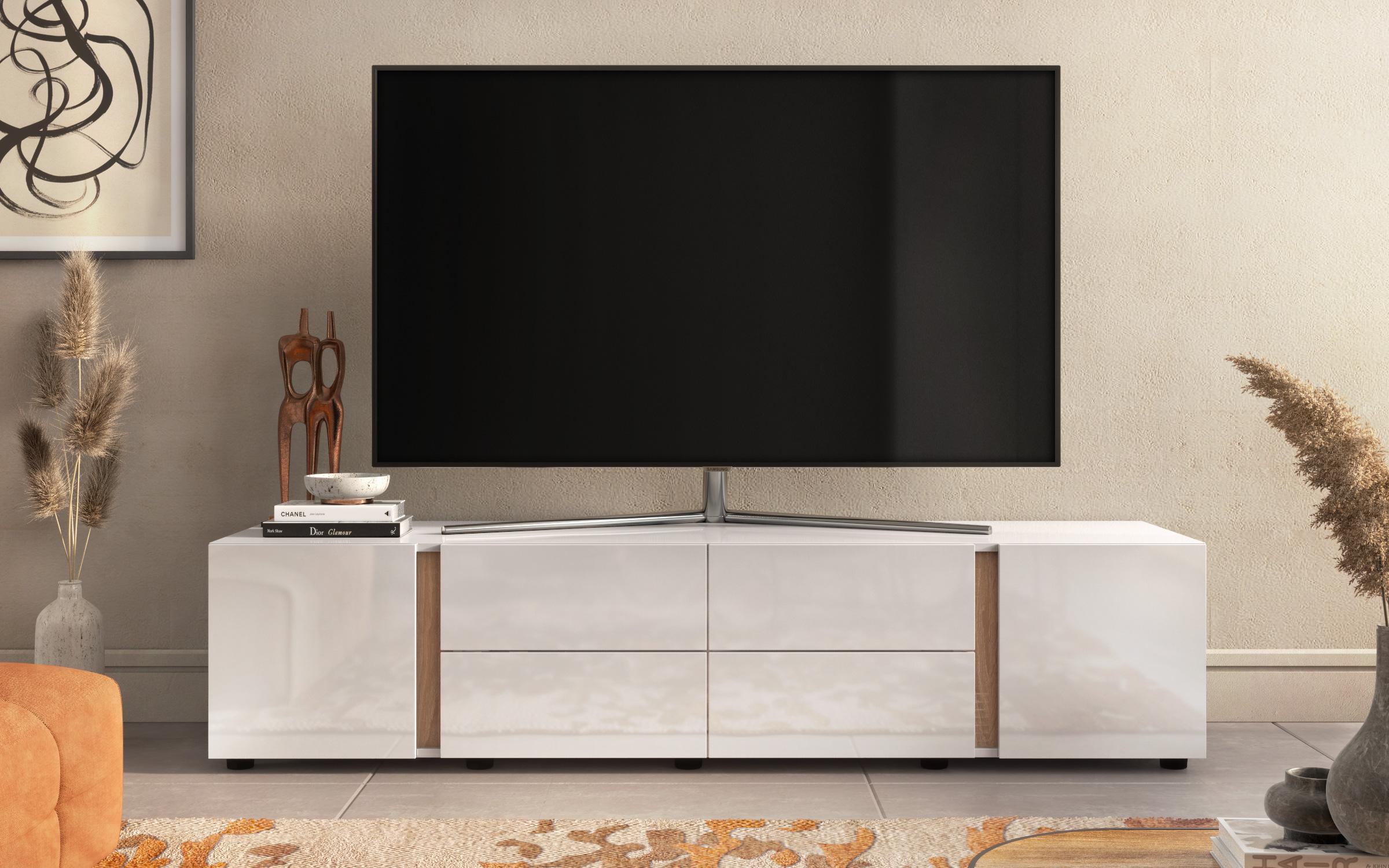 TV cabinet Omonia, white gloss + Sonoma oak  4