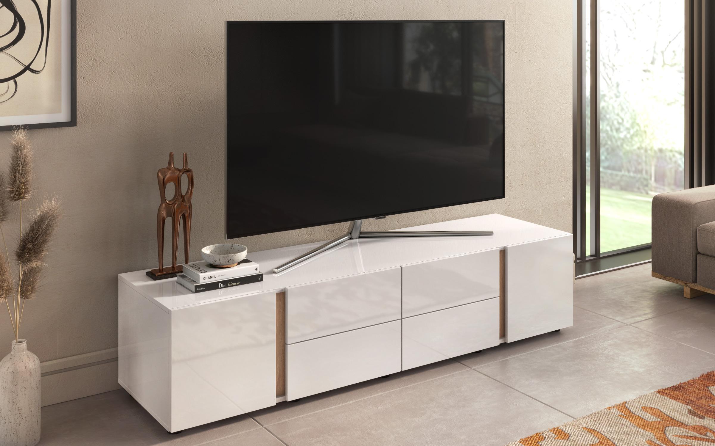 TV cabinet Omonia, white gloss + Sonoma oak  3