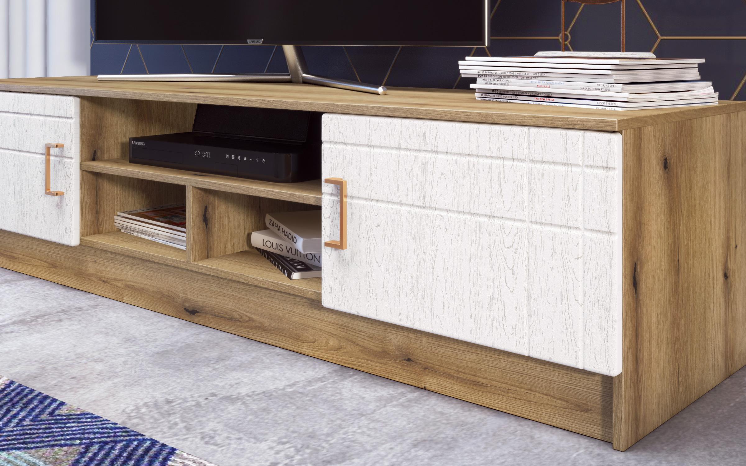 TV cabinet Suerte Vision, Evoke oak + Aspen white  5